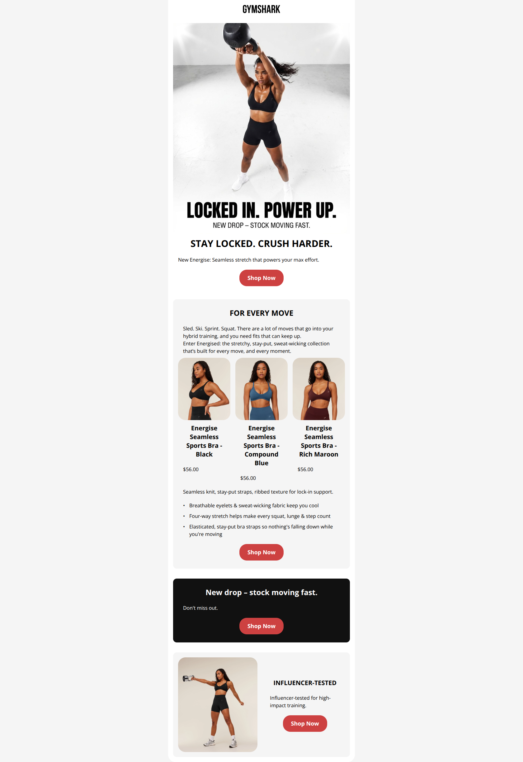 Email design: New Energise Drop: Stay Locked In