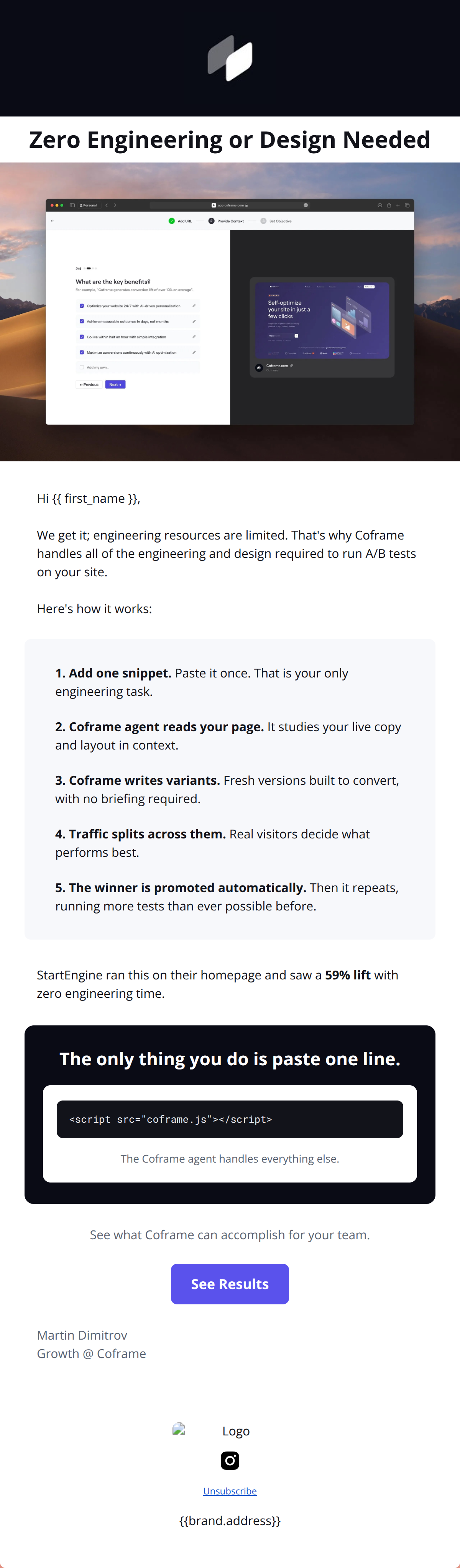 Email design: How a Coframe test actually runs