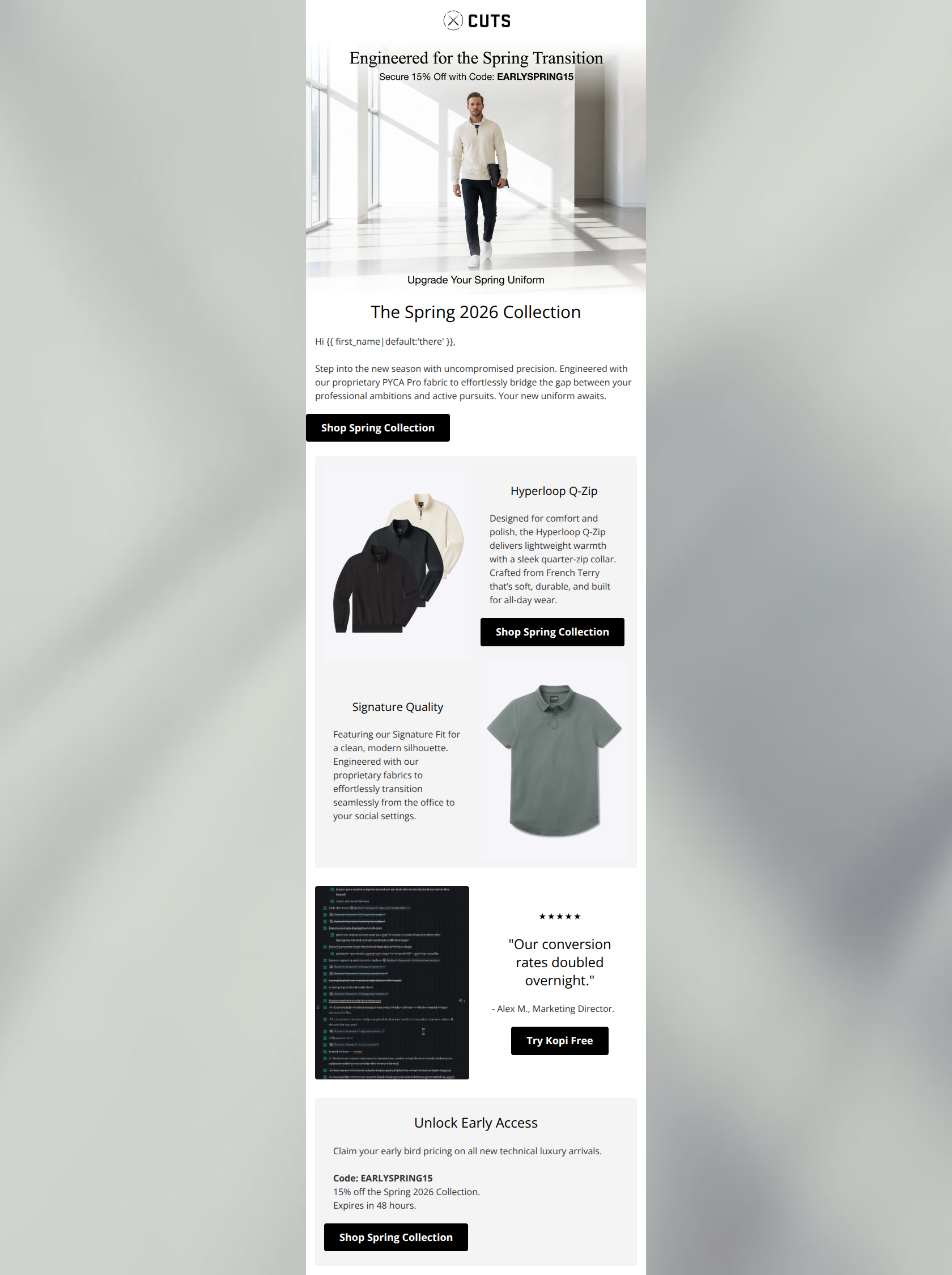 Email design: Spring 2026 is Here. Unlock Early Access.