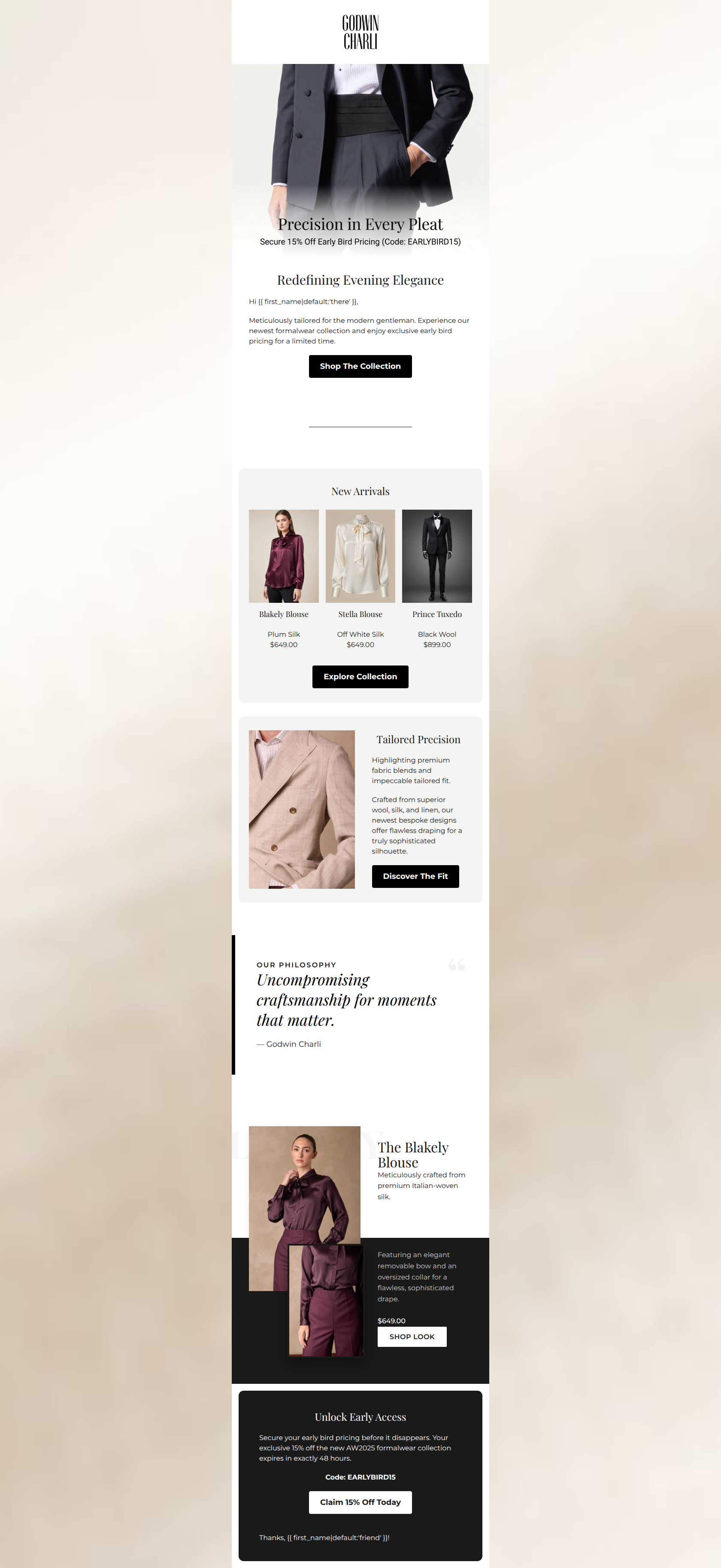 Email design: Introducing Our Latest Collection: Unlock Early Ac