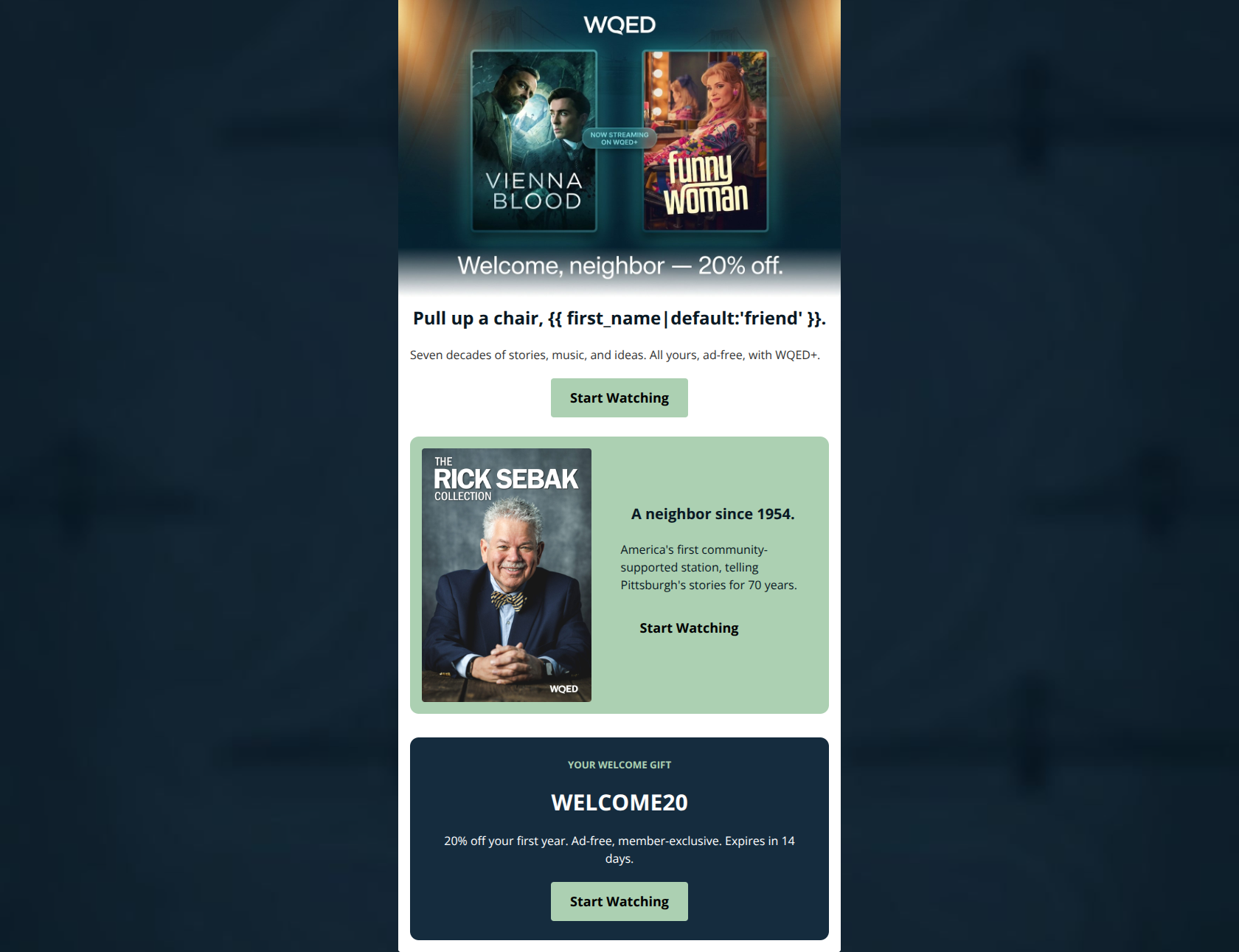 Email design: Welcome home to WQED, neighbor