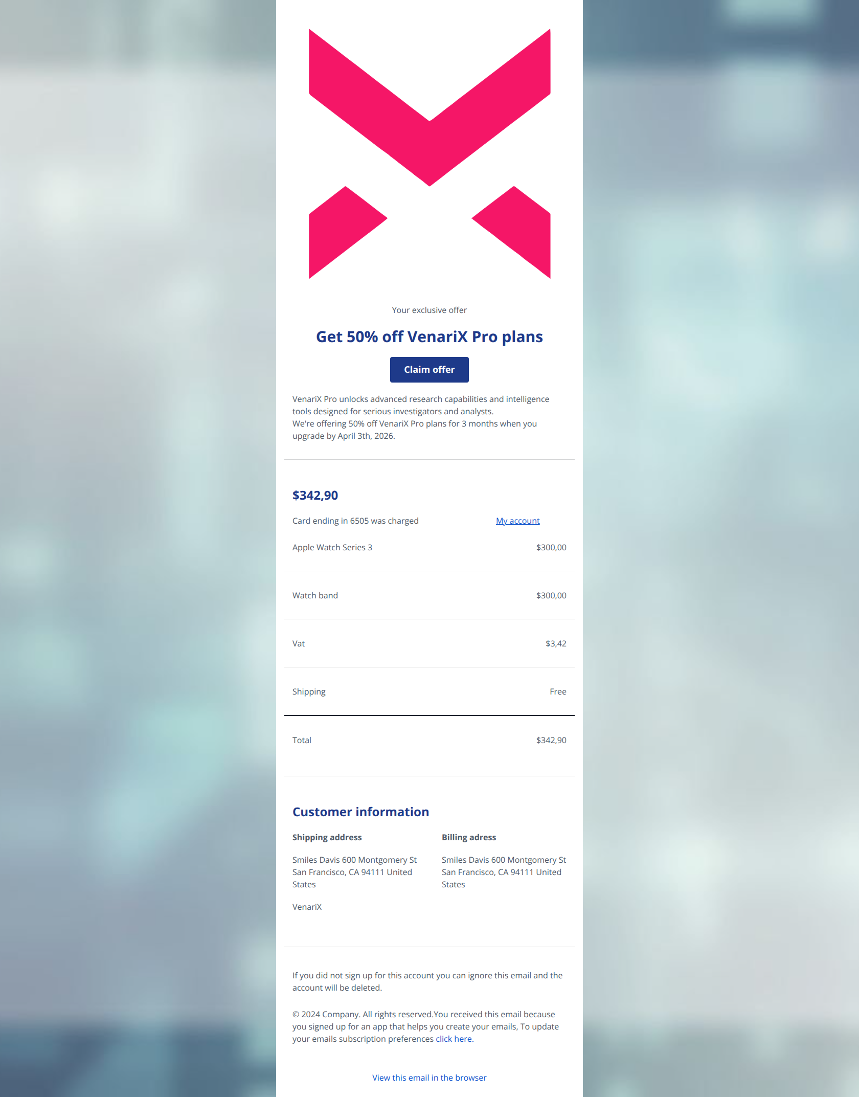 Email design: 50% off your VenariX Pro upgrade