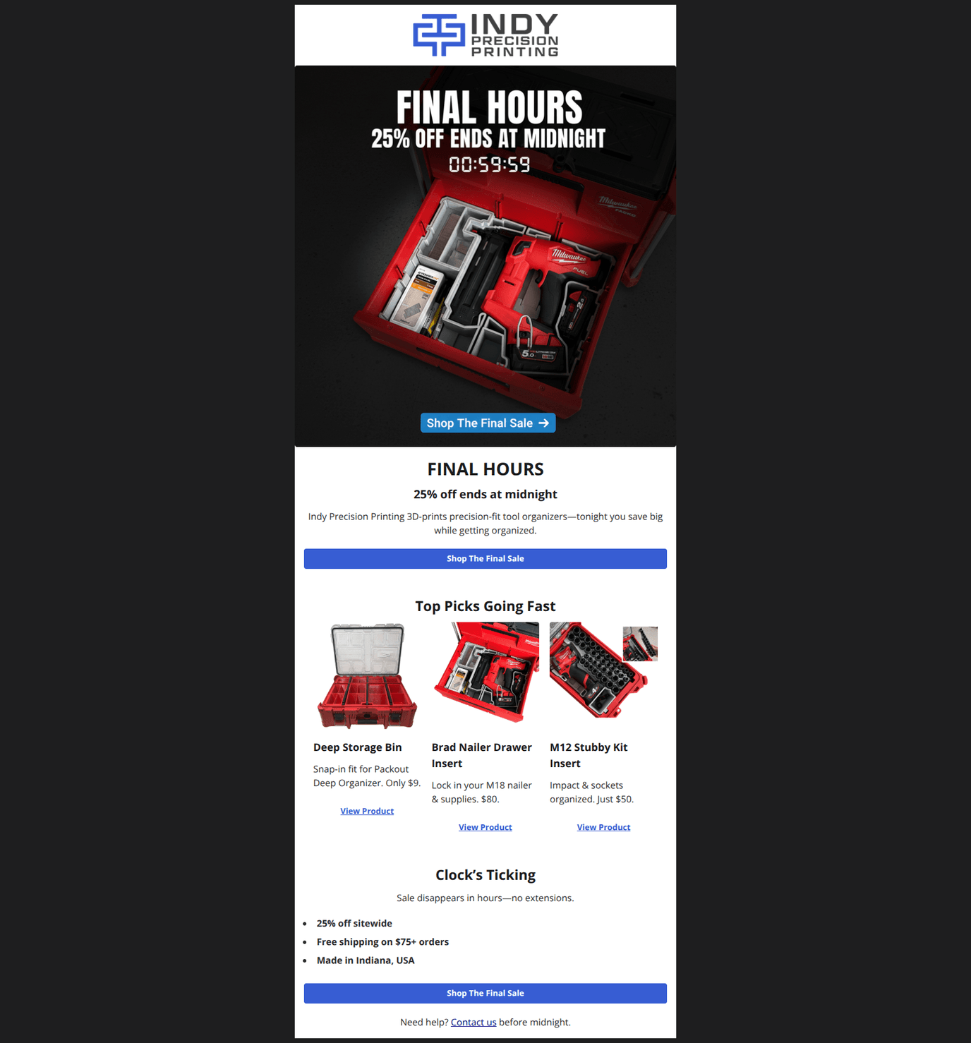 Email design: LAST CHANCE: 25% Off Ends Tonight