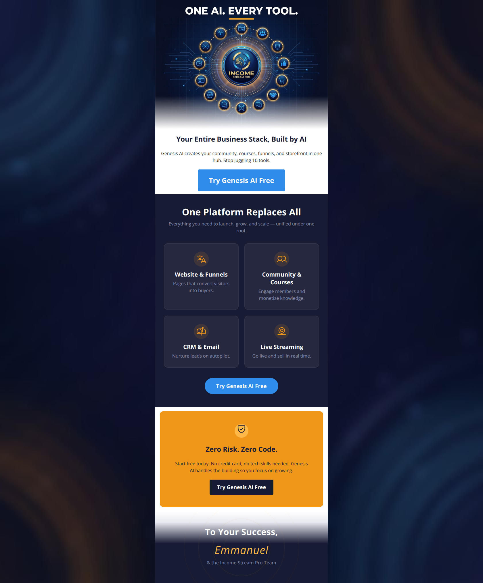 Email design: Genesis AI builds your business hub instantly