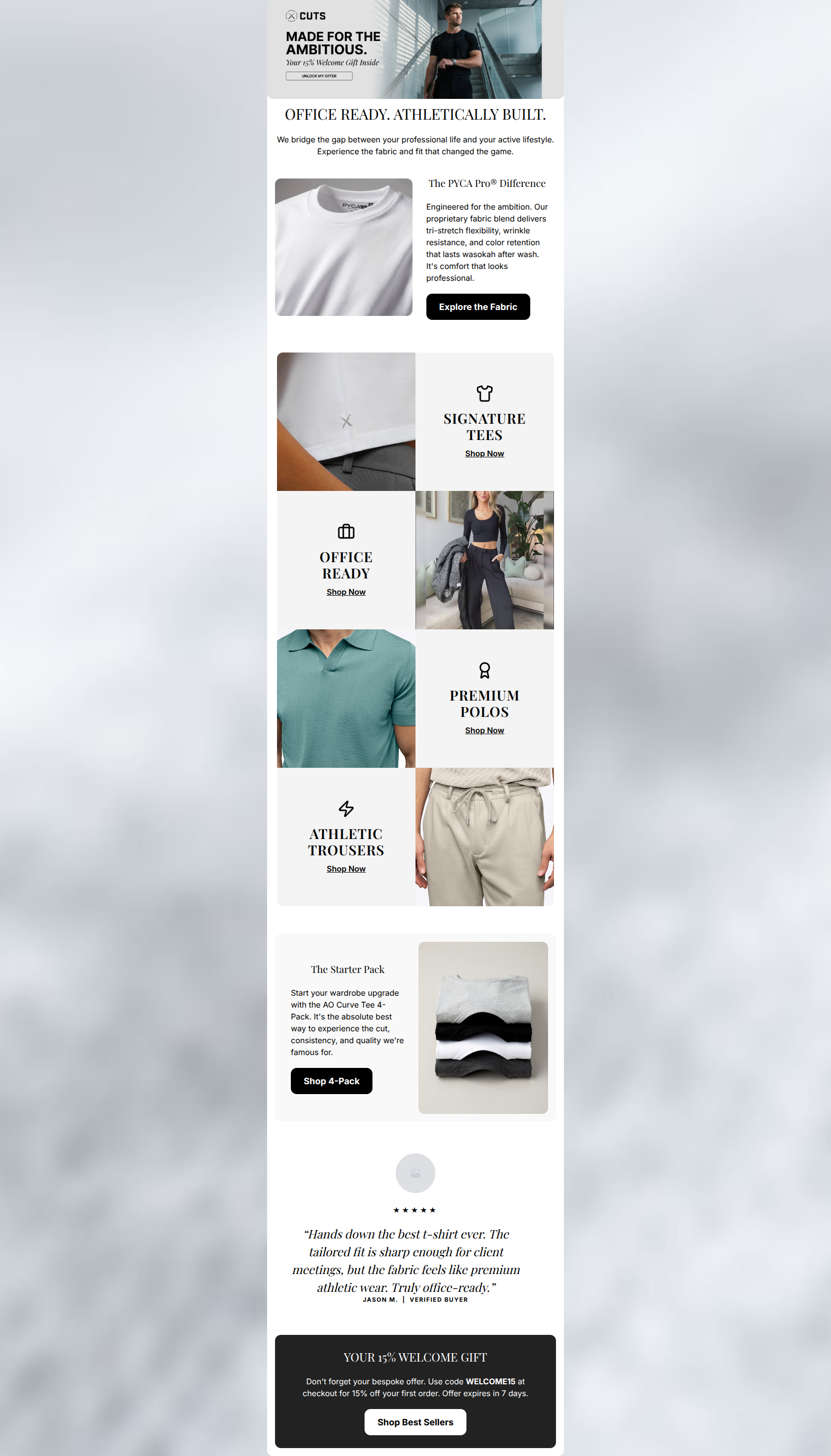 Email design: Welcome to the Sport of Business (Inside: 15% Off)