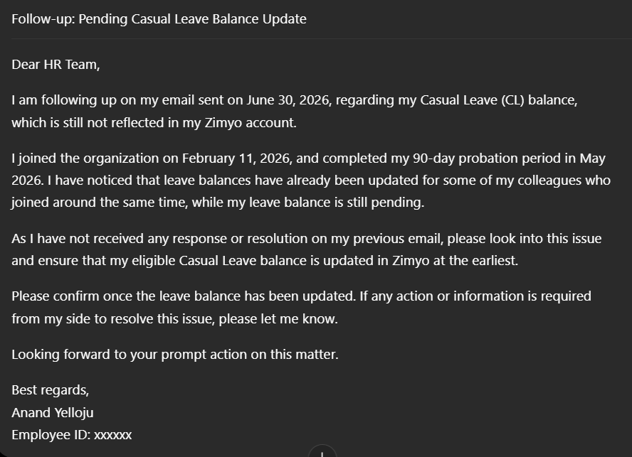 Zimyo email screenshot