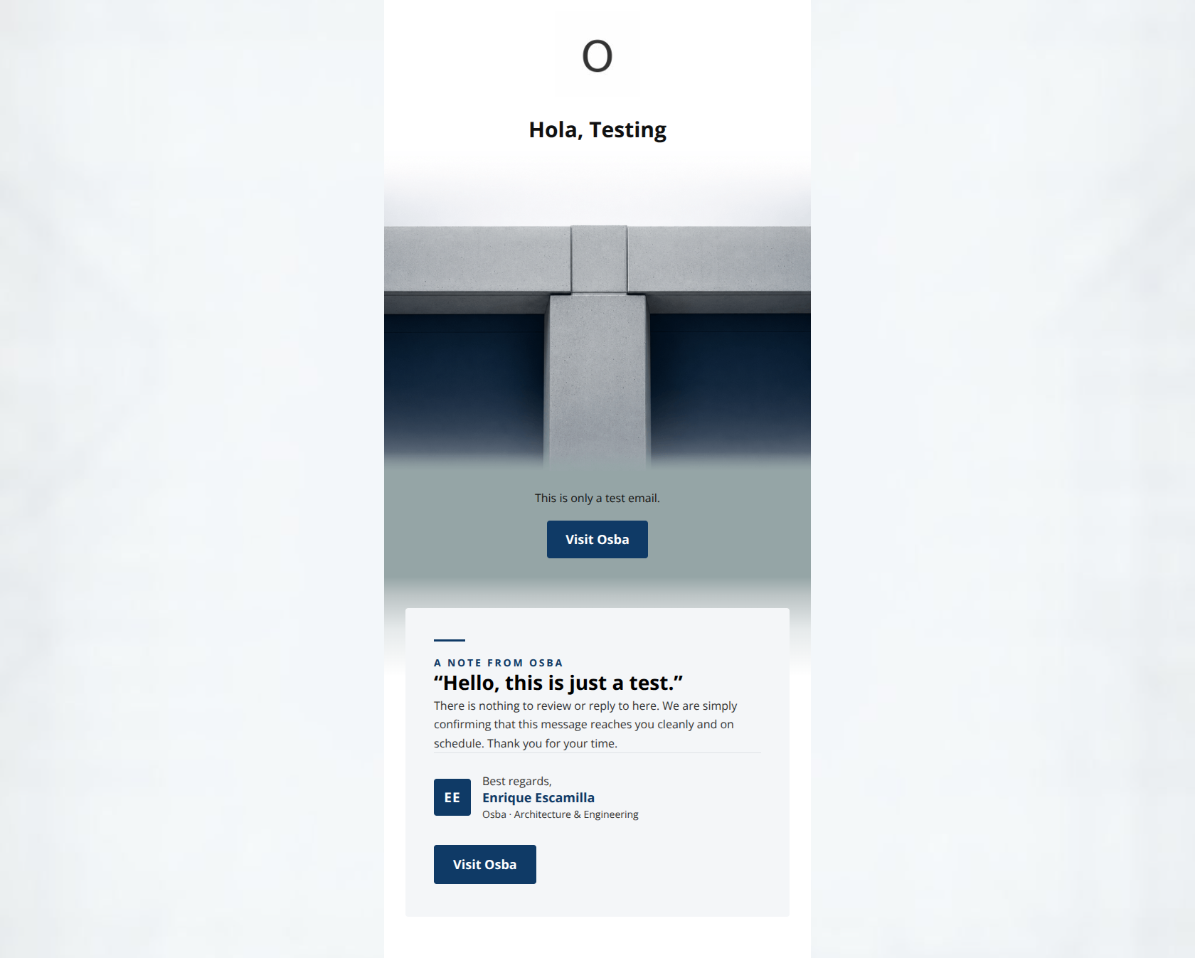 Email design: Hola, Testing