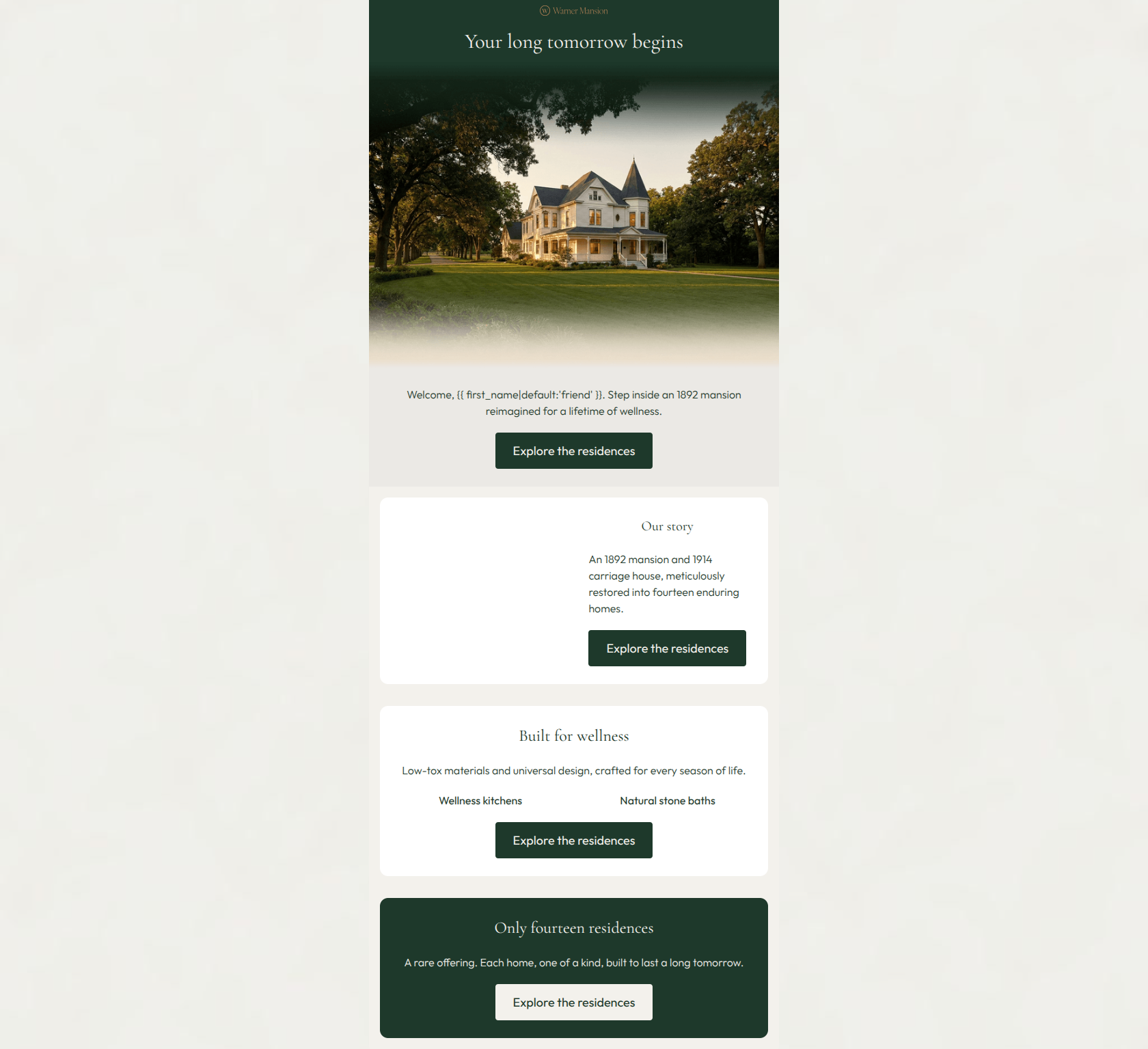 Email design: Welcome to Warner Mansion