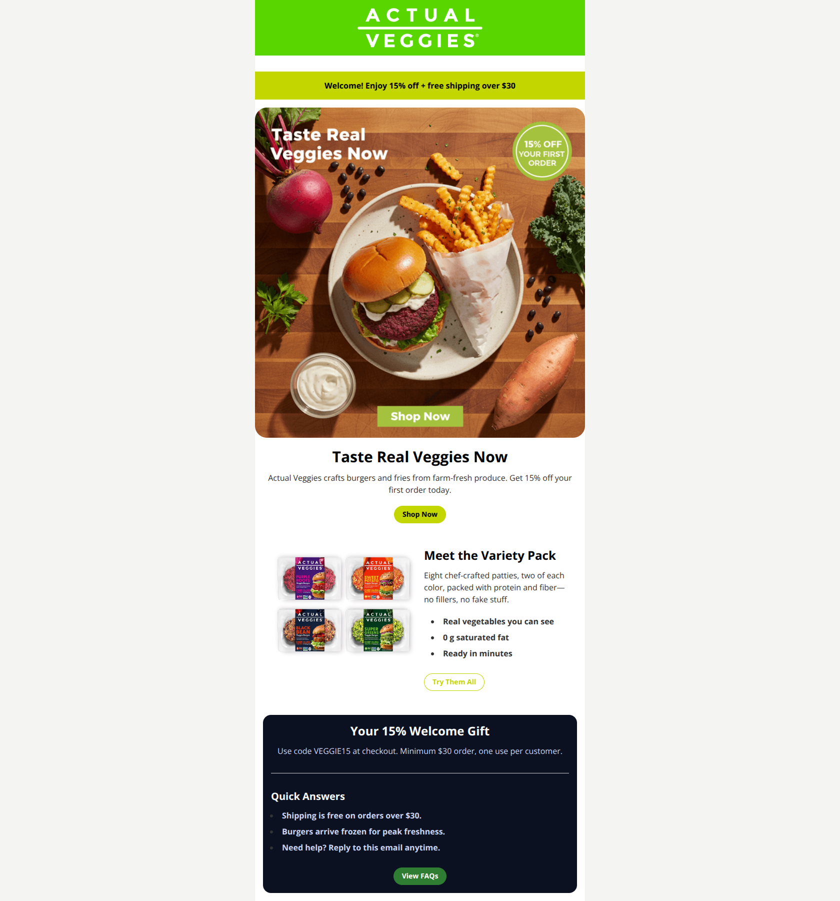 Email design: Welcome! 15% Off Your First Order ๐