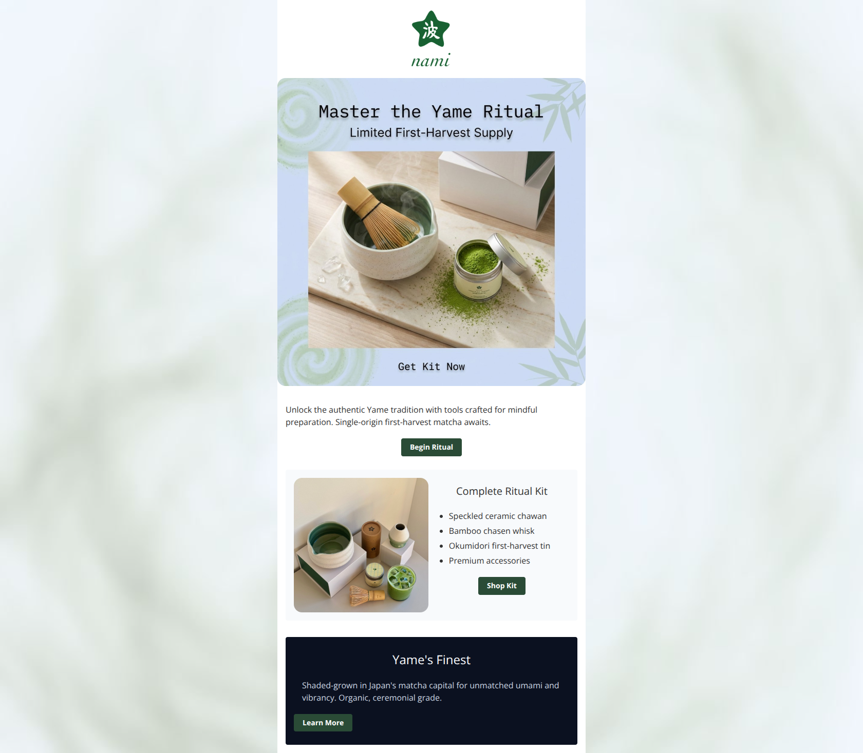 Email design: Authentic Matcha Starter Kit Awaits