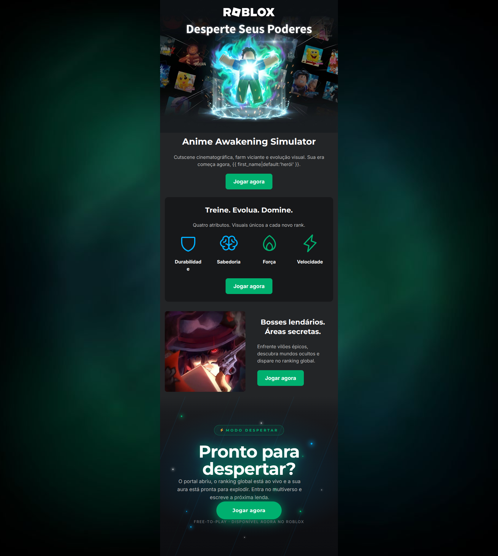 Email design: Desperte seus poderes no Roblox ⚡