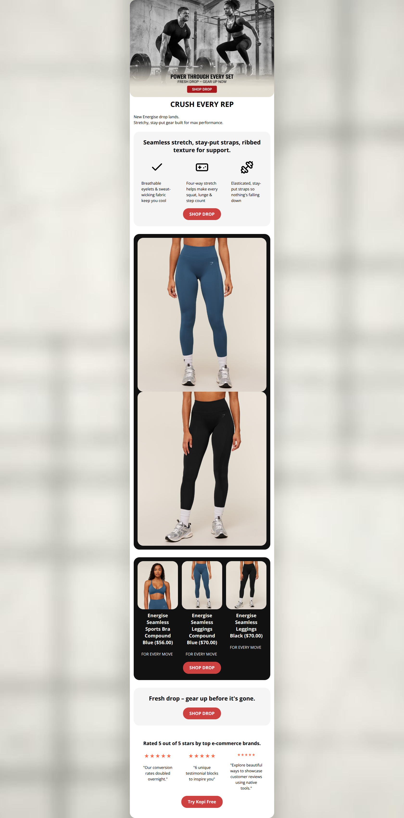 Email design: New Energise: Stay-Put Power Gear