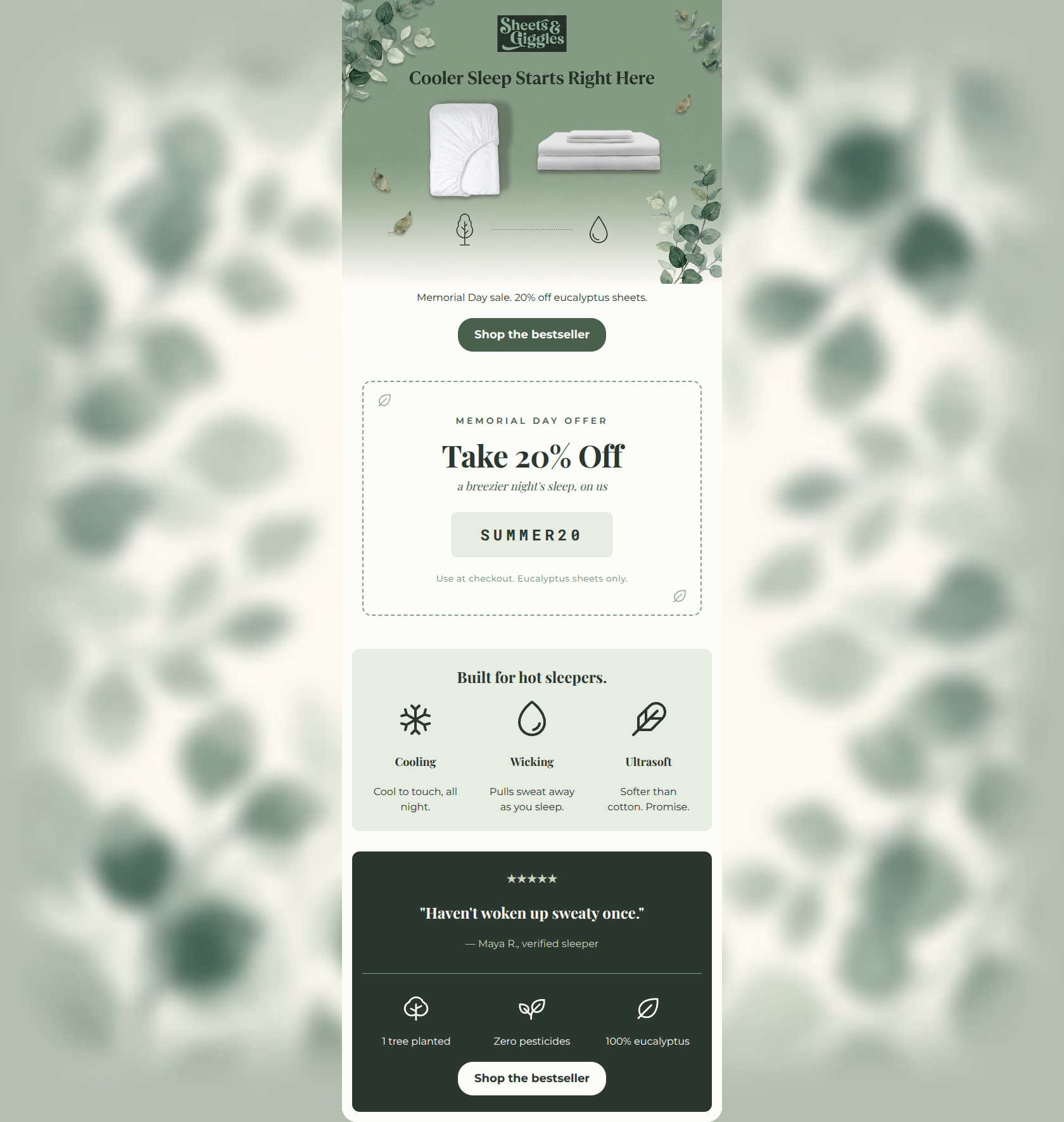 Email design: Sleep cooler. Naturally.