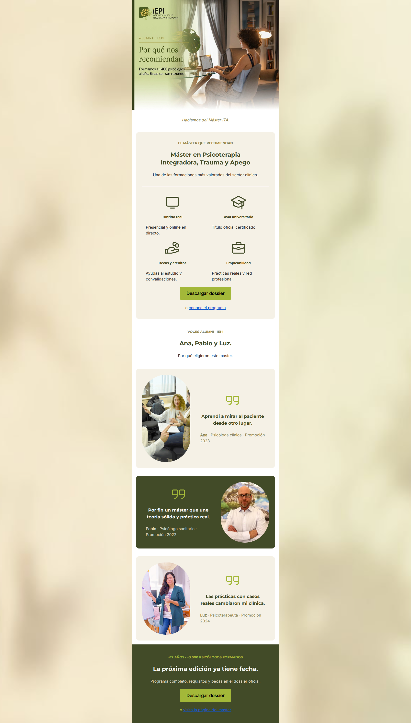 Email design: Por qué Ana, Pablo y Luz recomiendan el Máster