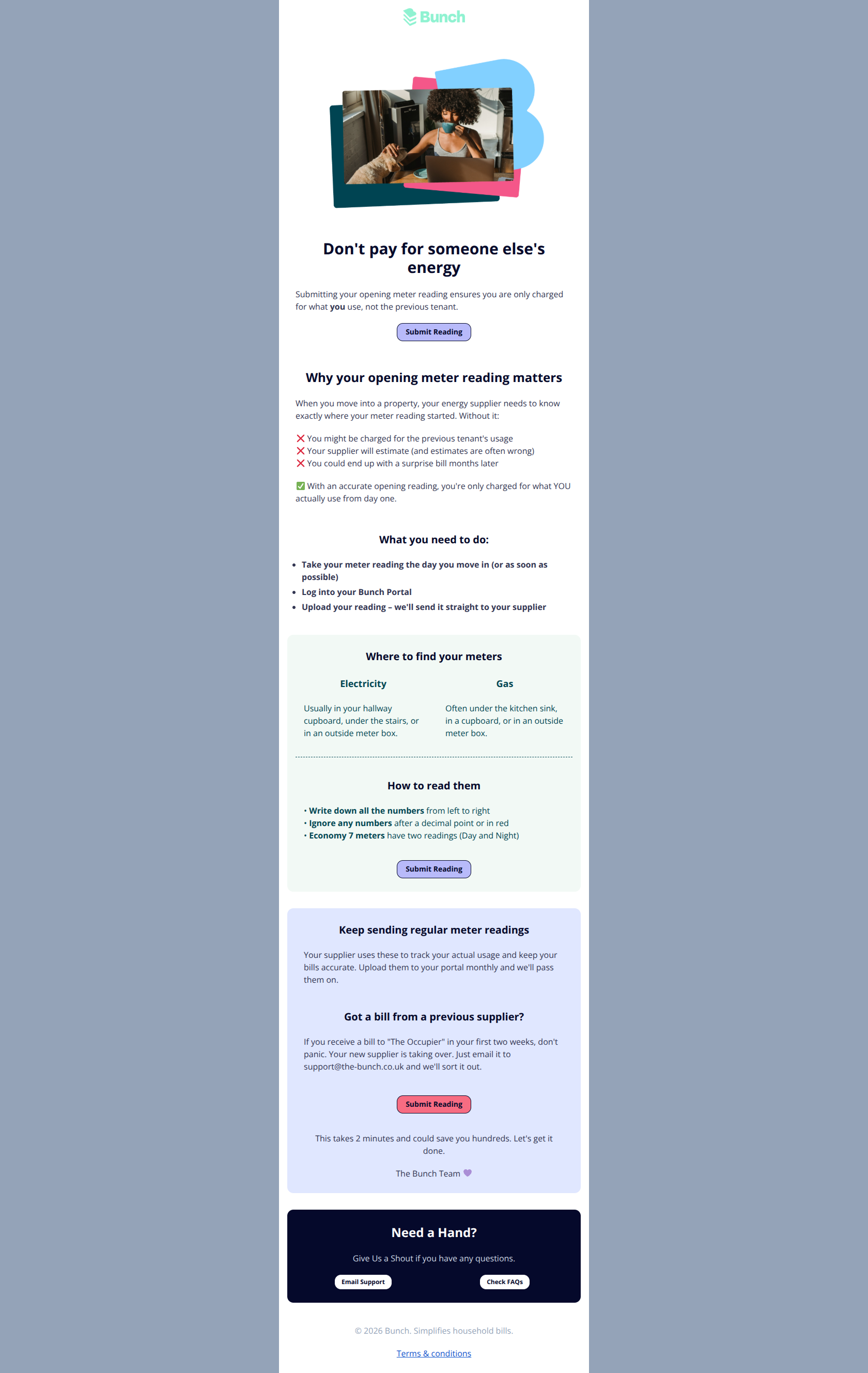 Email design: Action needed: Upload your opening meter reading ⚡