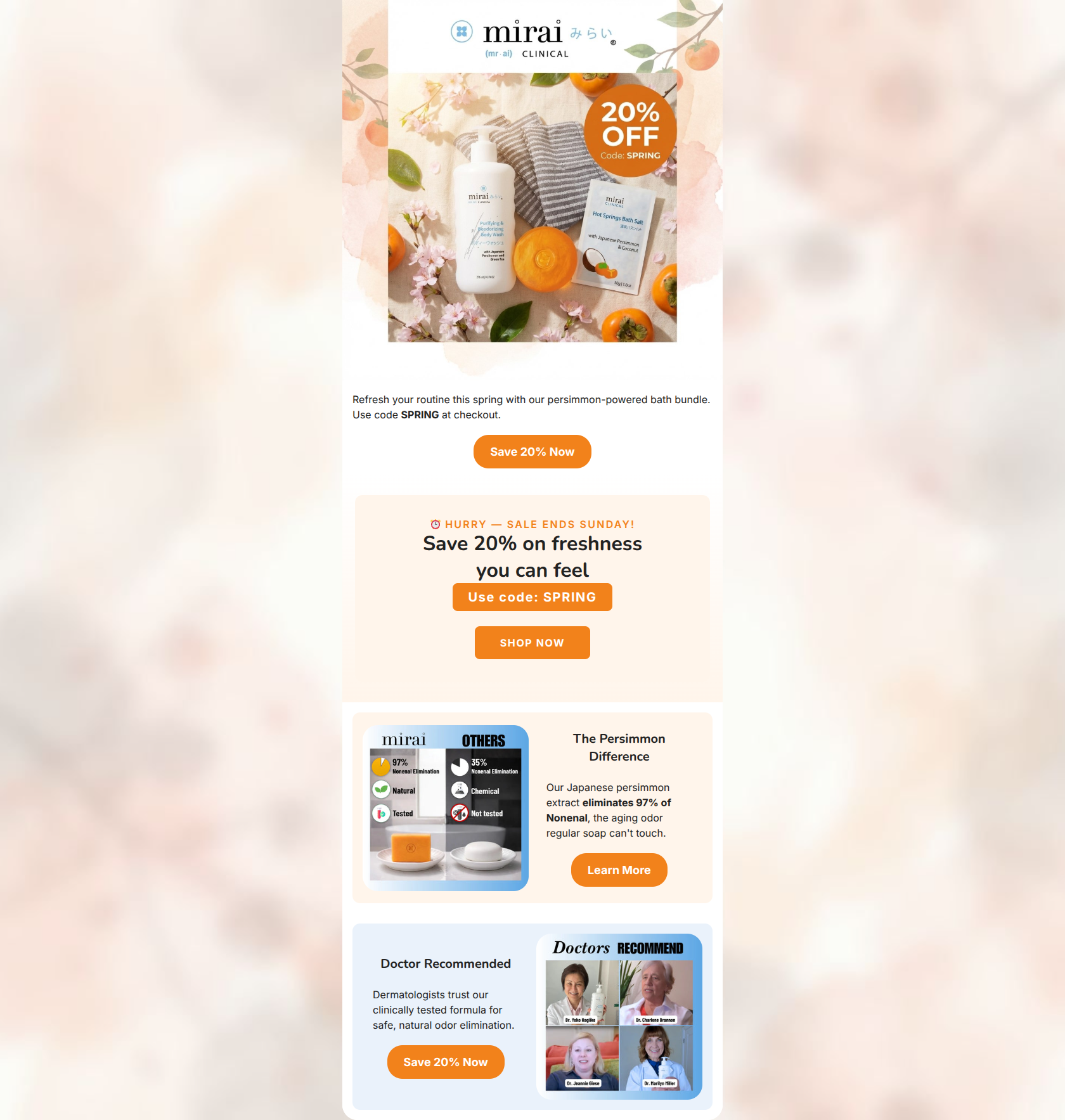 Email design: 20% off ends Sunday — code SPRING