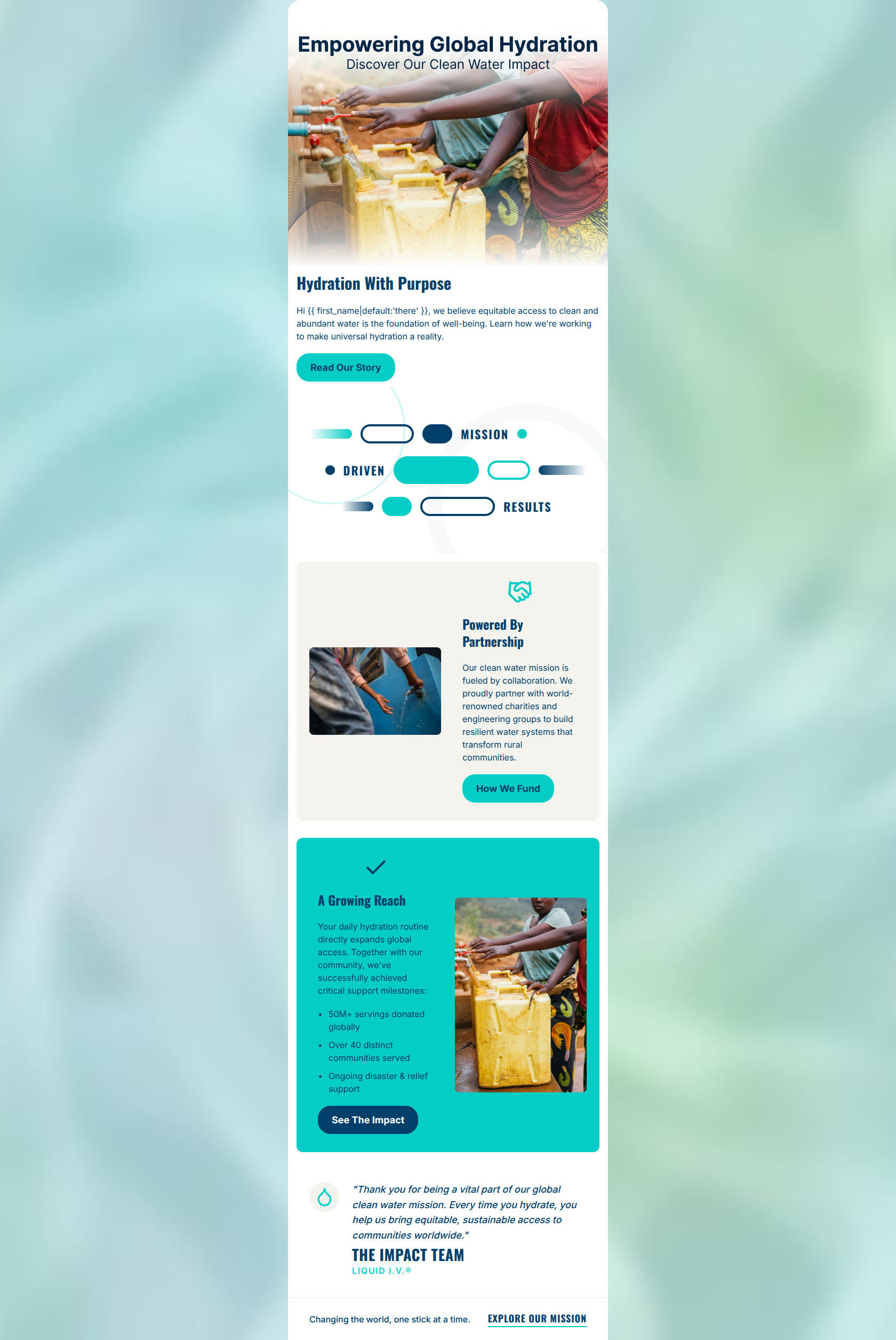 Email design: Hydration for all: Our clean water mission