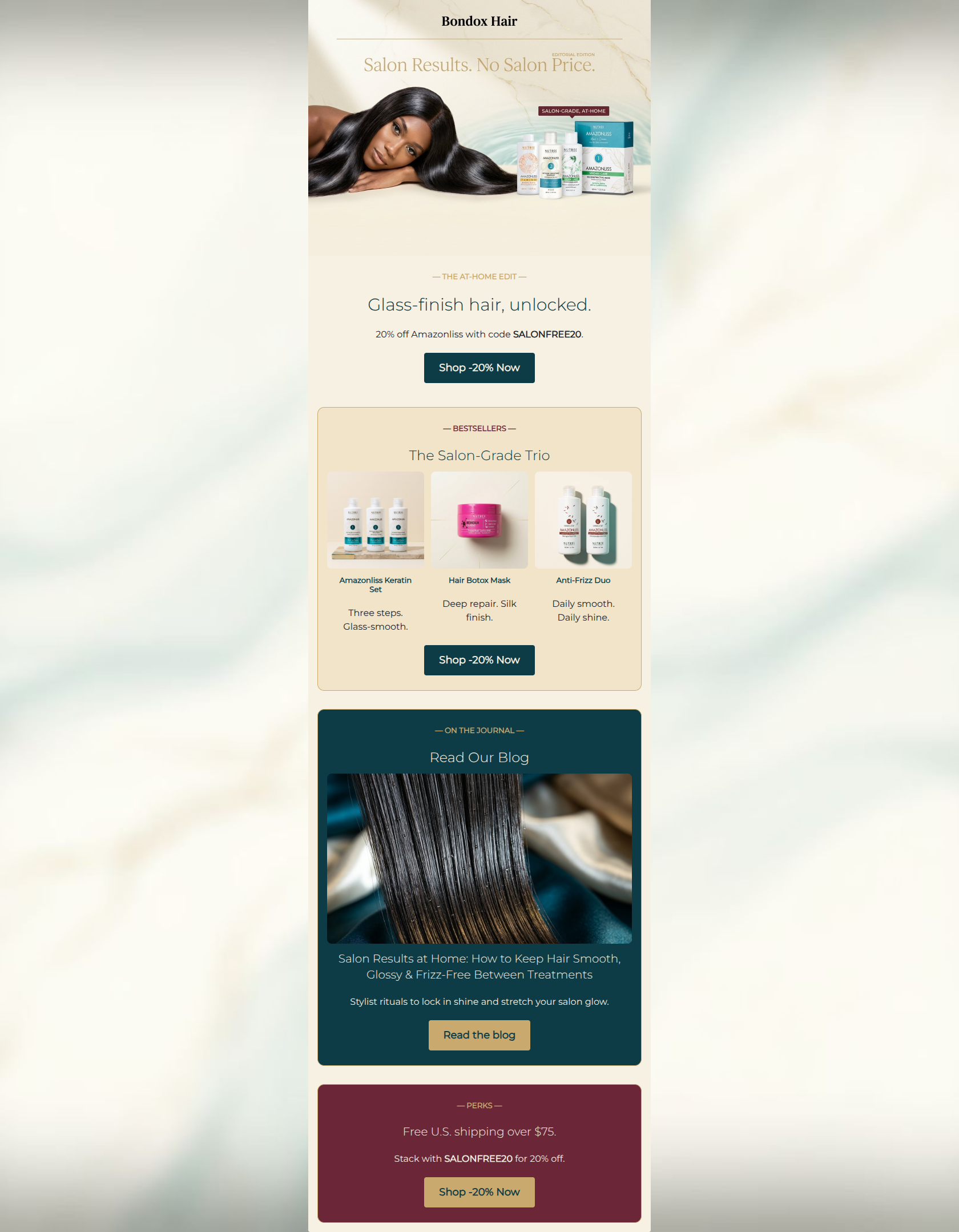 Email design: Salon-Glossy Hair, 20% Off