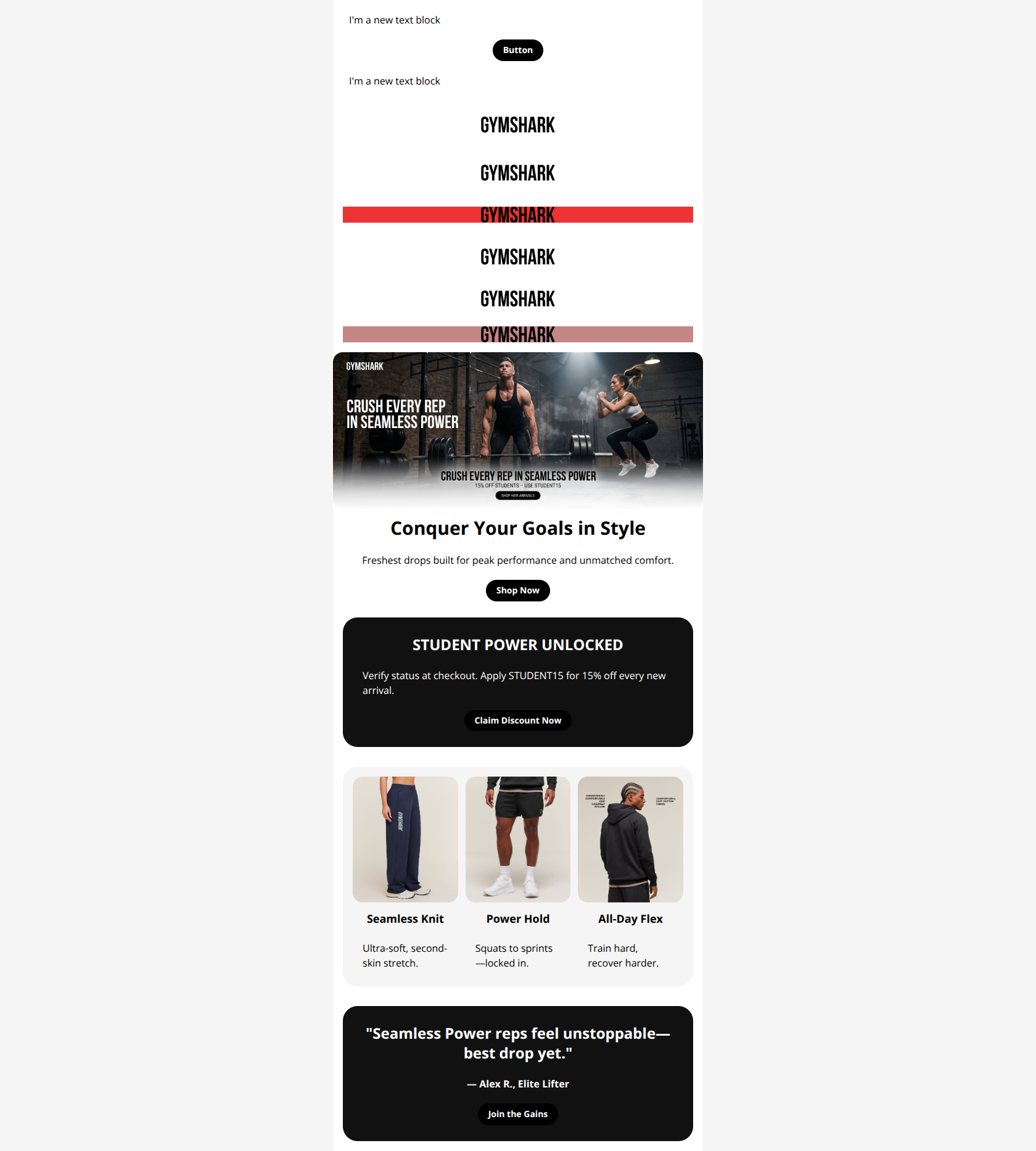 Email design: New Arrivals + Student Discount