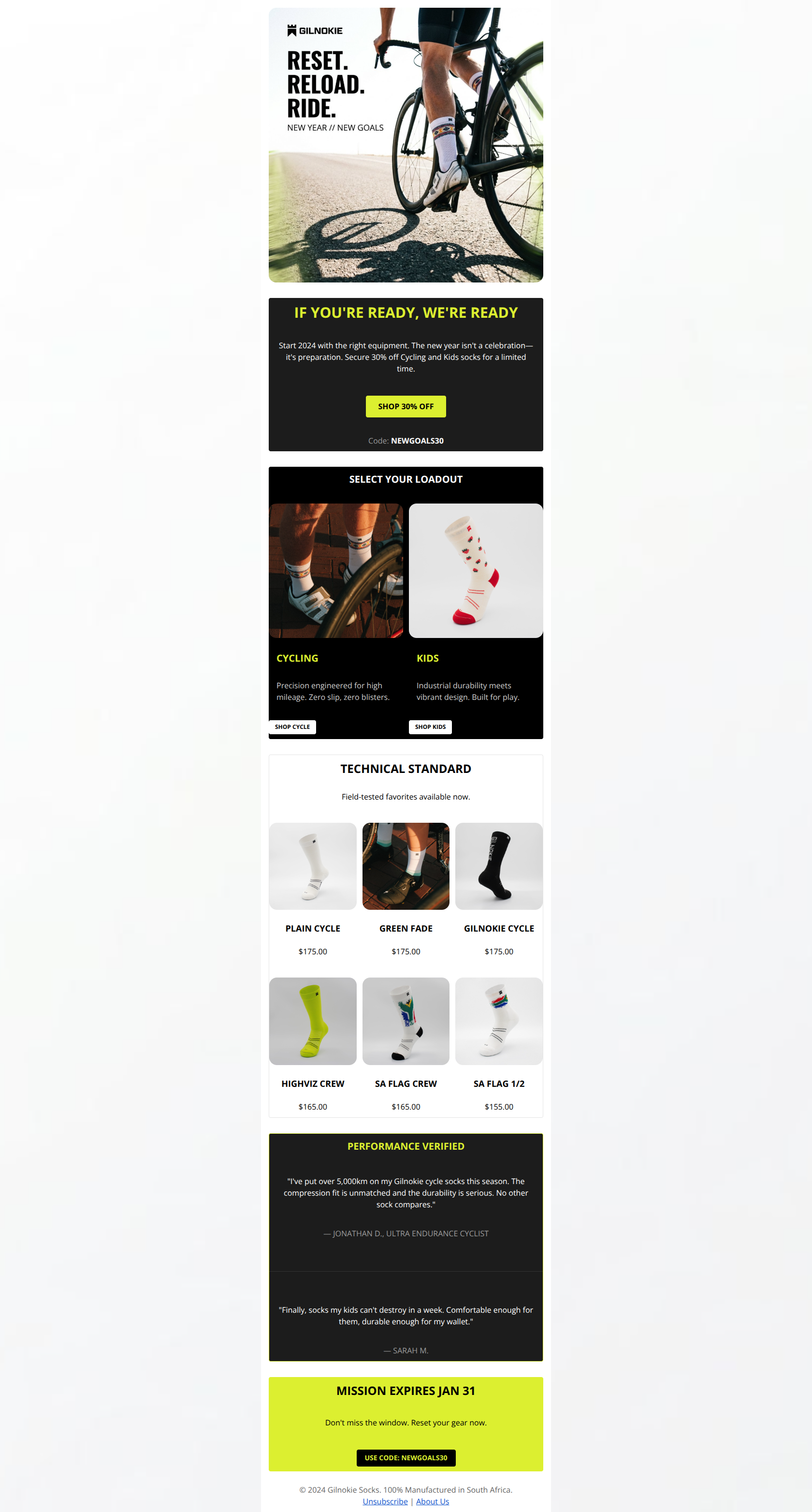 Email design: New Year, new gear: 30% off inside