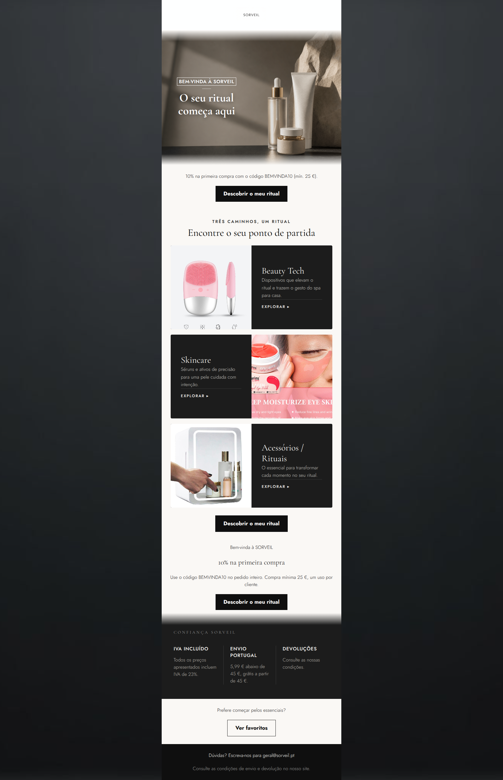 Email design: Bem-vinda Γ SORVEIL β o seu ritual comeΓ§a aqui