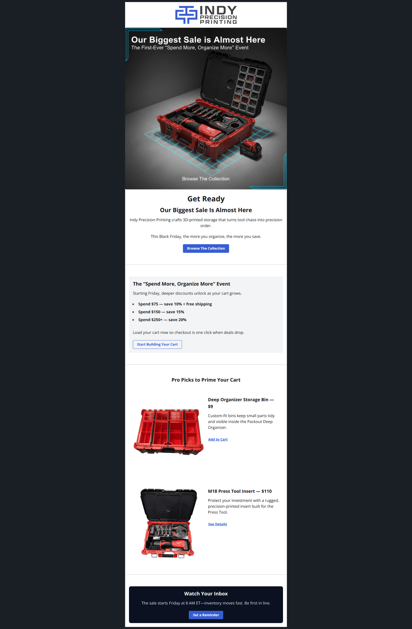 Email design: Get Ready: The More You Organize, The More You Save.