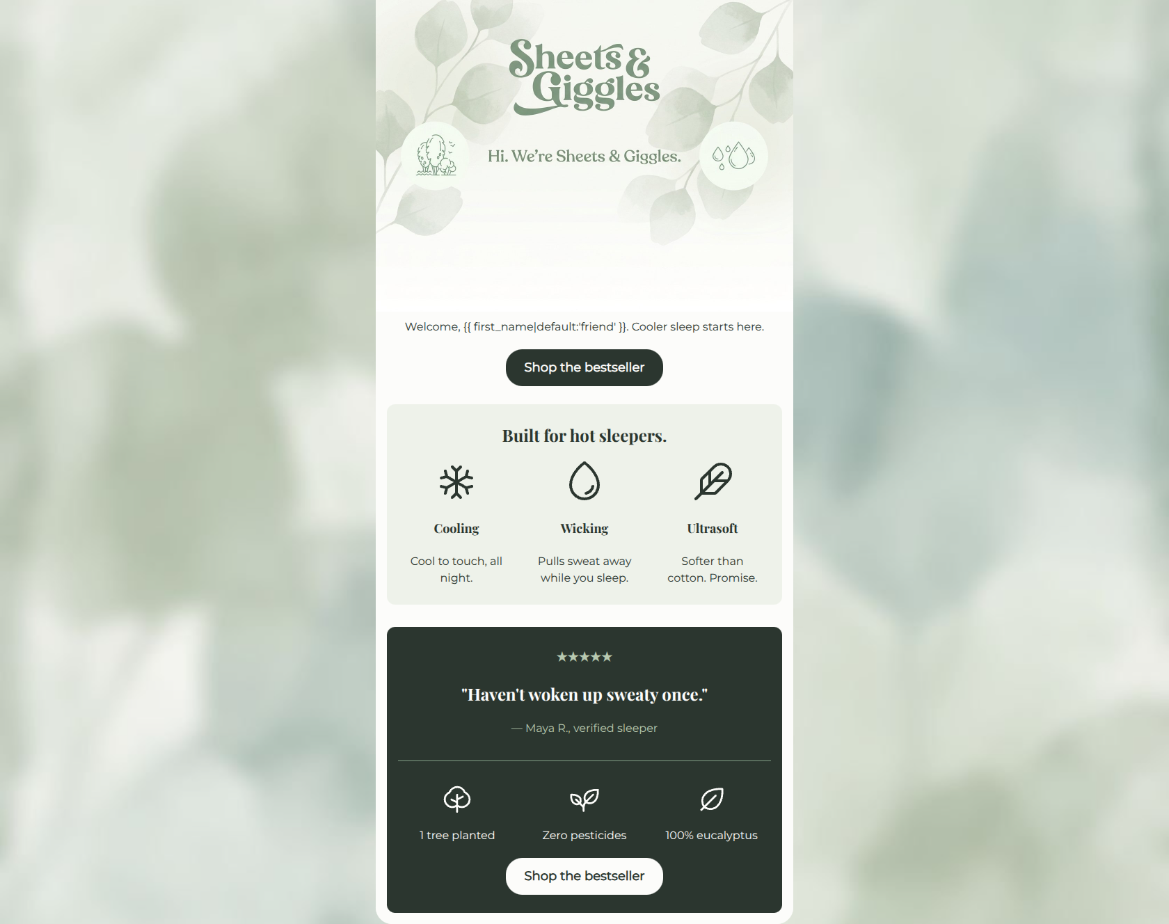 Email design: Welcome to cooler sleep.