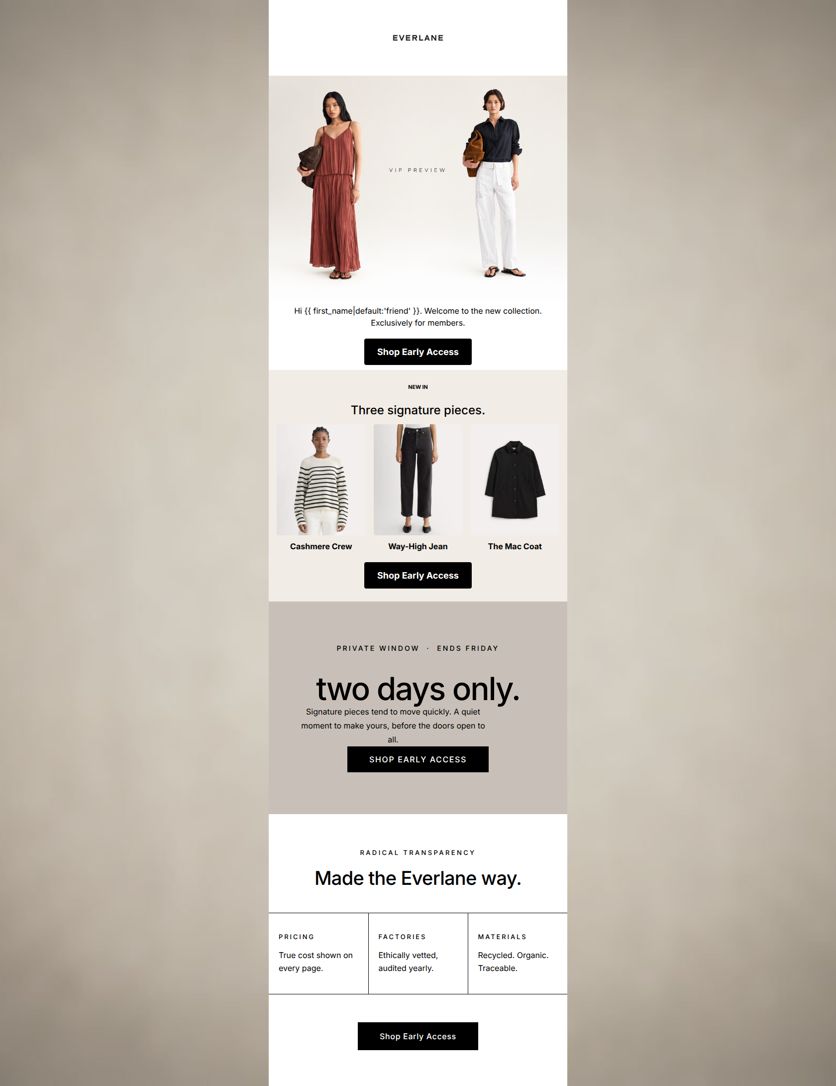 Email design: Yours first: The new collection.