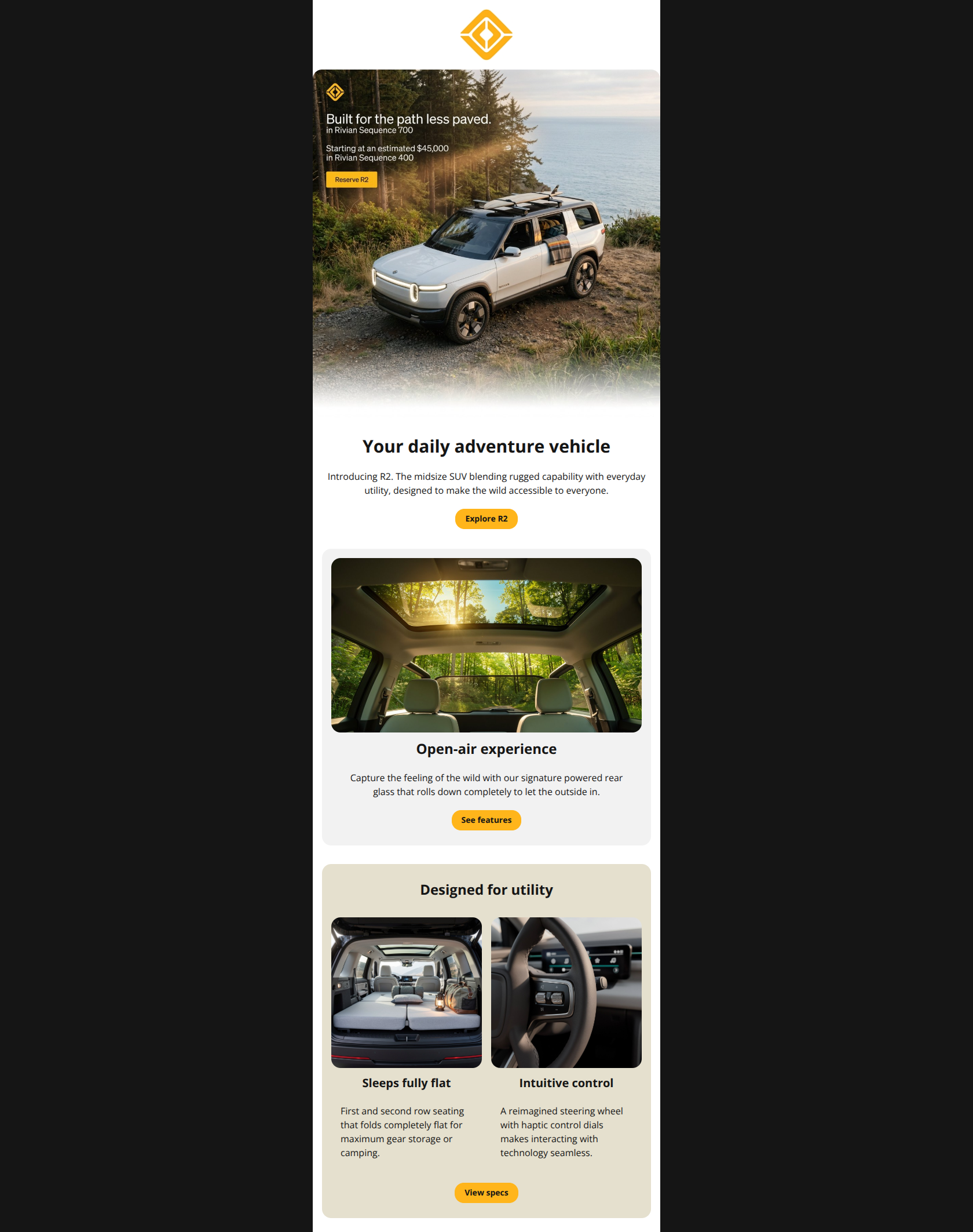 Email design: Meet R2: Adventure electrified.