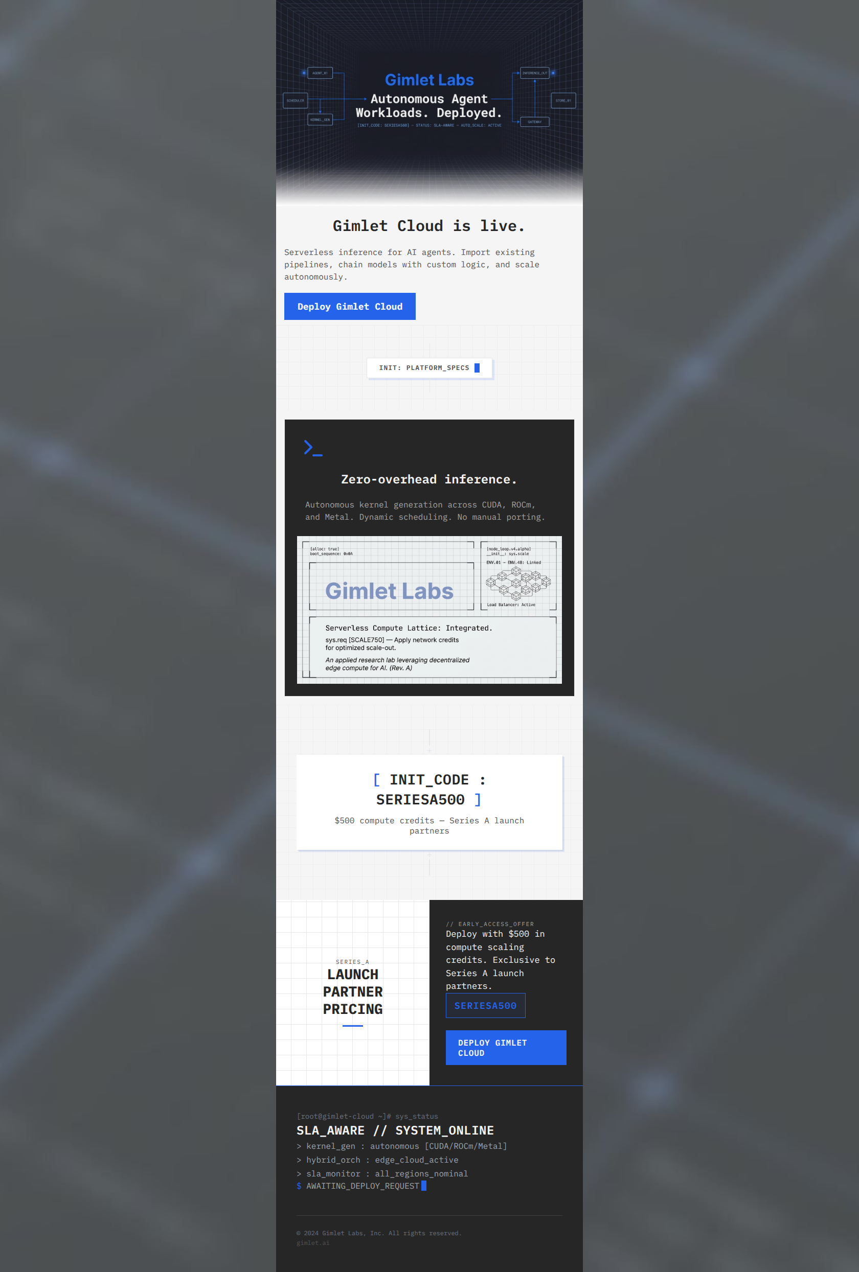 Email design: Gimlet Cloud is live. $500 compute credits inside.
