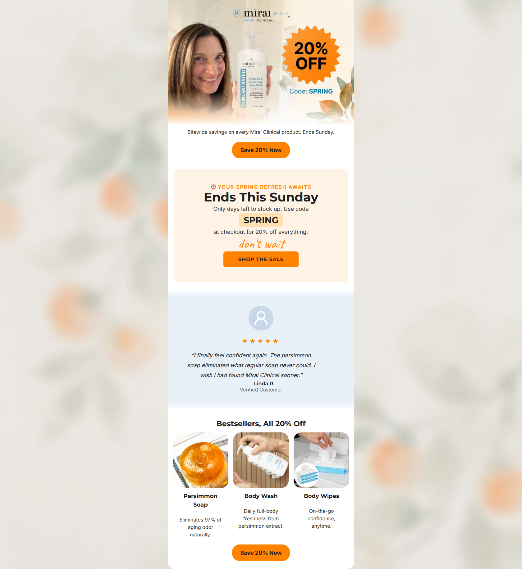 Email design: 20% off ends Sunday — code SPRING