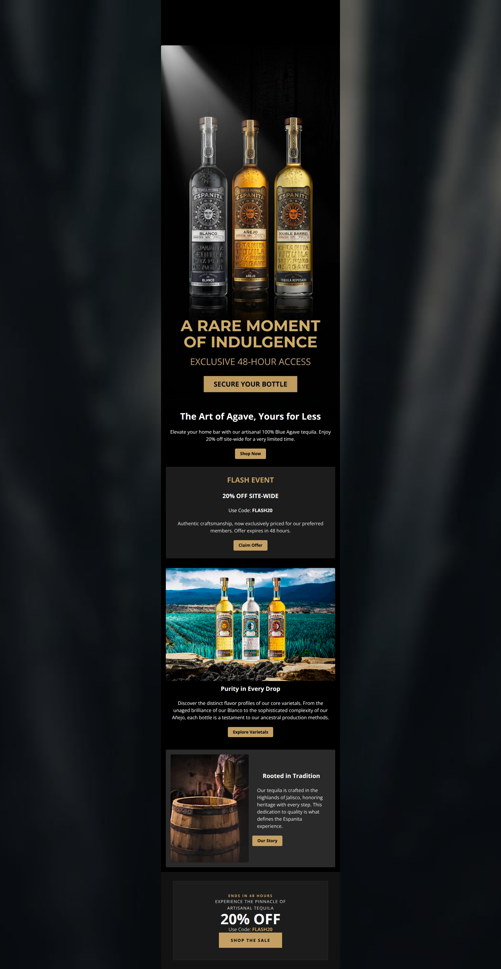 Email design: Flash Event: 48 Hours of Agave Luxury