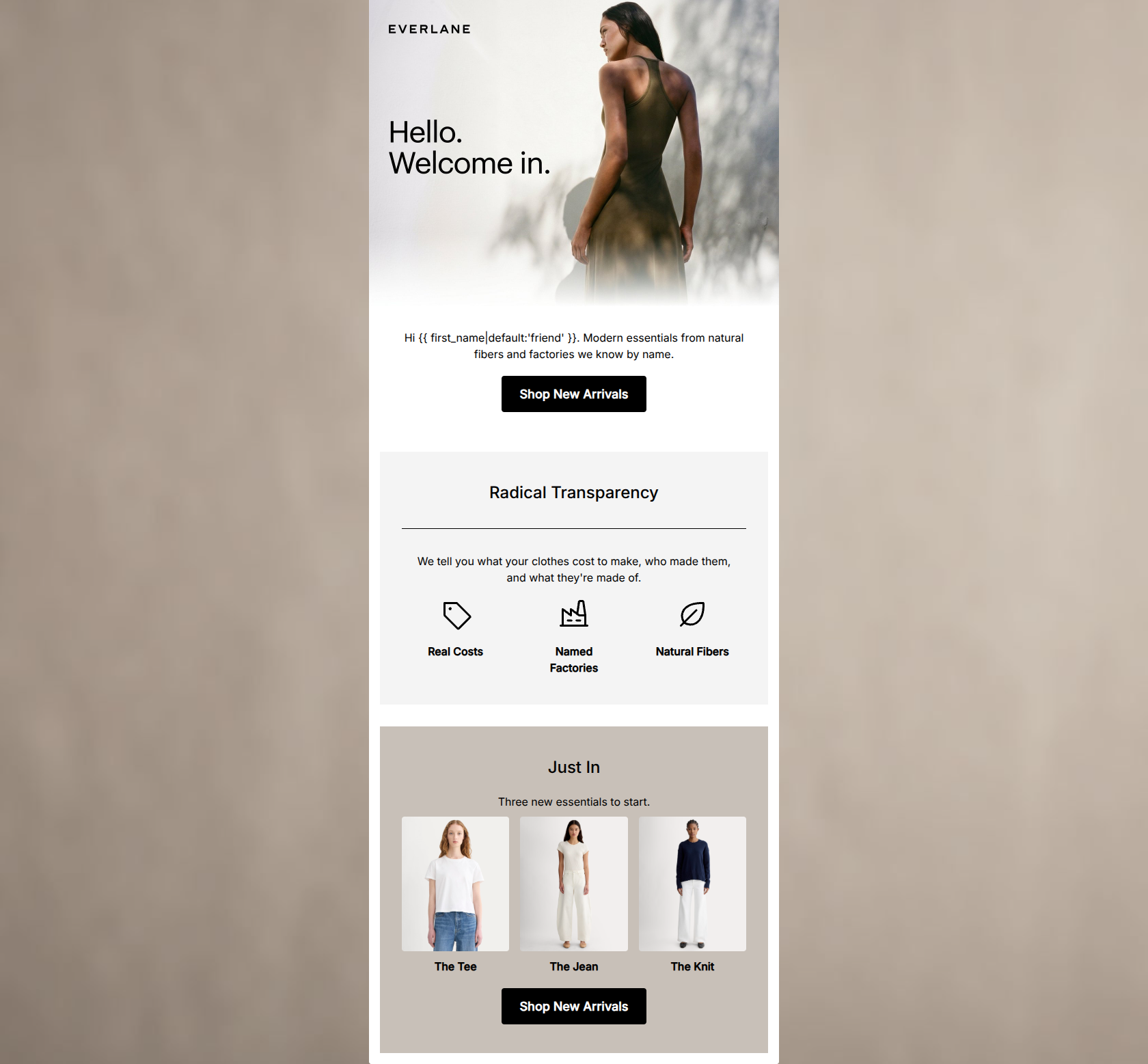 Email design: Welcome to Everlane.