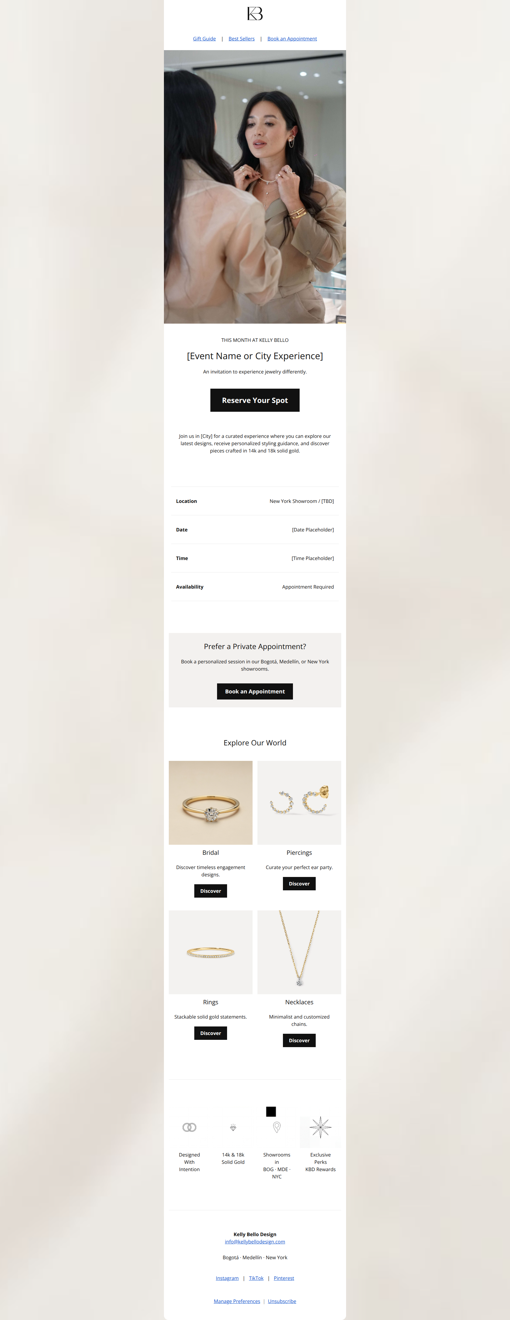 Email design: Your Invitation to Kelly Bello Design