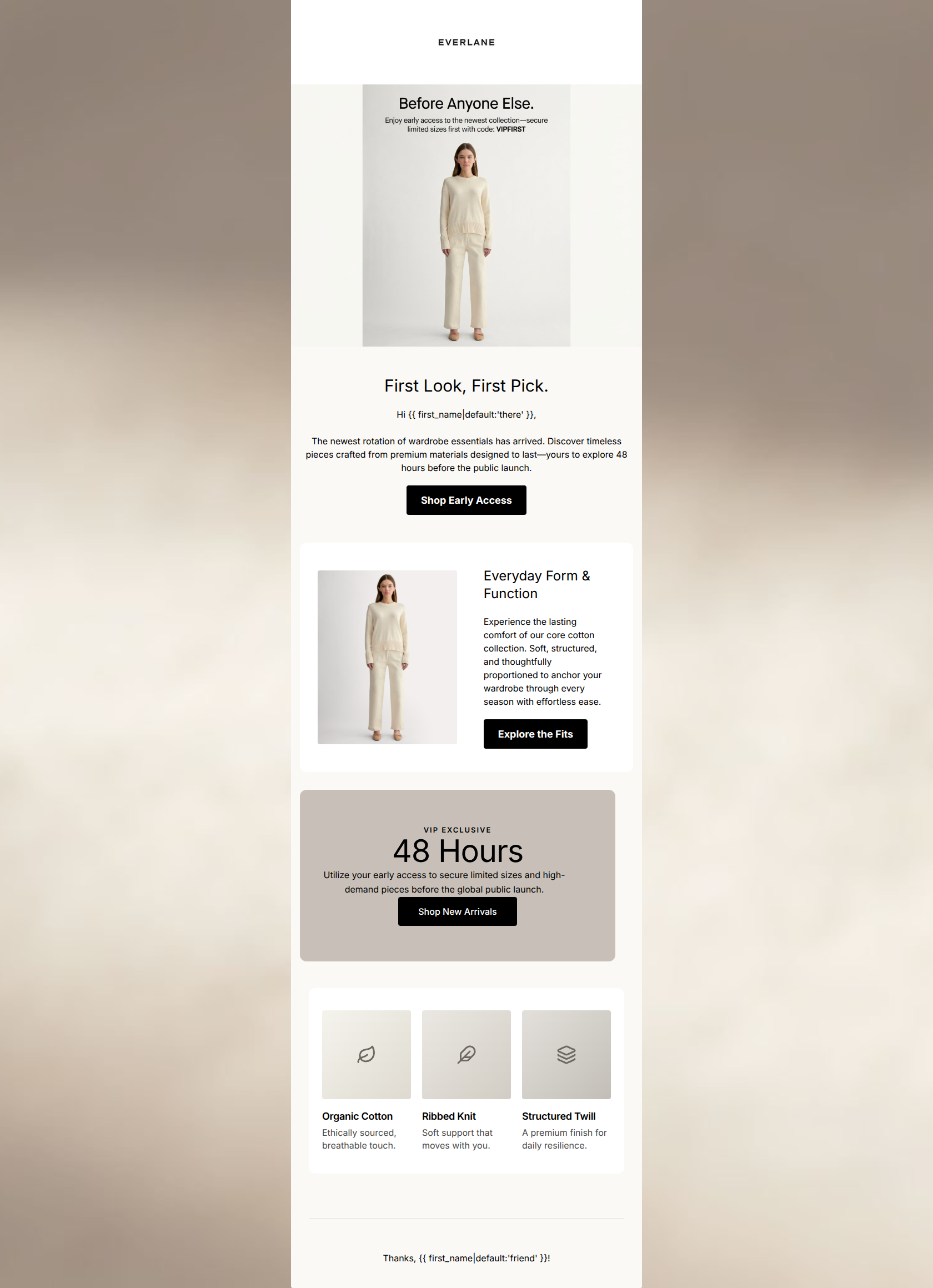 Email design: VIP Early Access: The New Collection