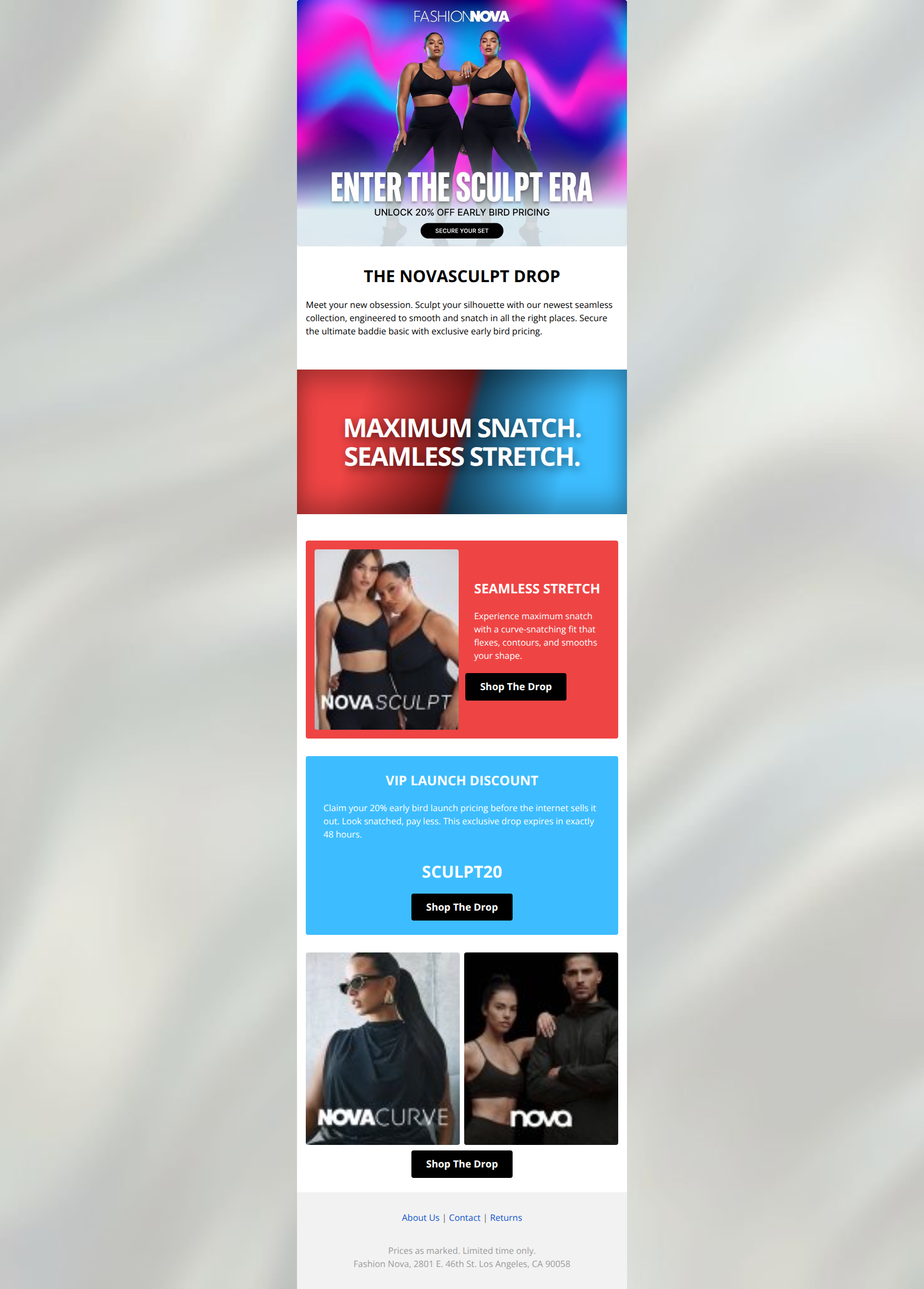 Email design: NEW DROP: Meet NovaSculpt (+ VIP Launch Discount!)
