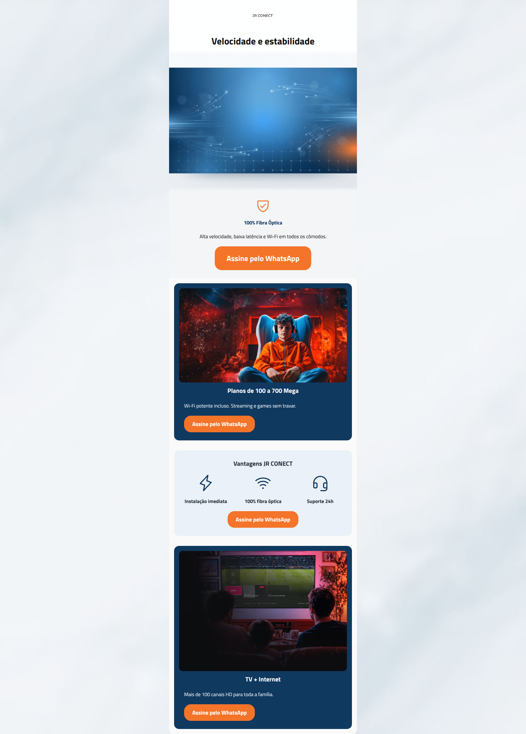 Email design: Fibra óptica de alta velocidade e estabilidade
