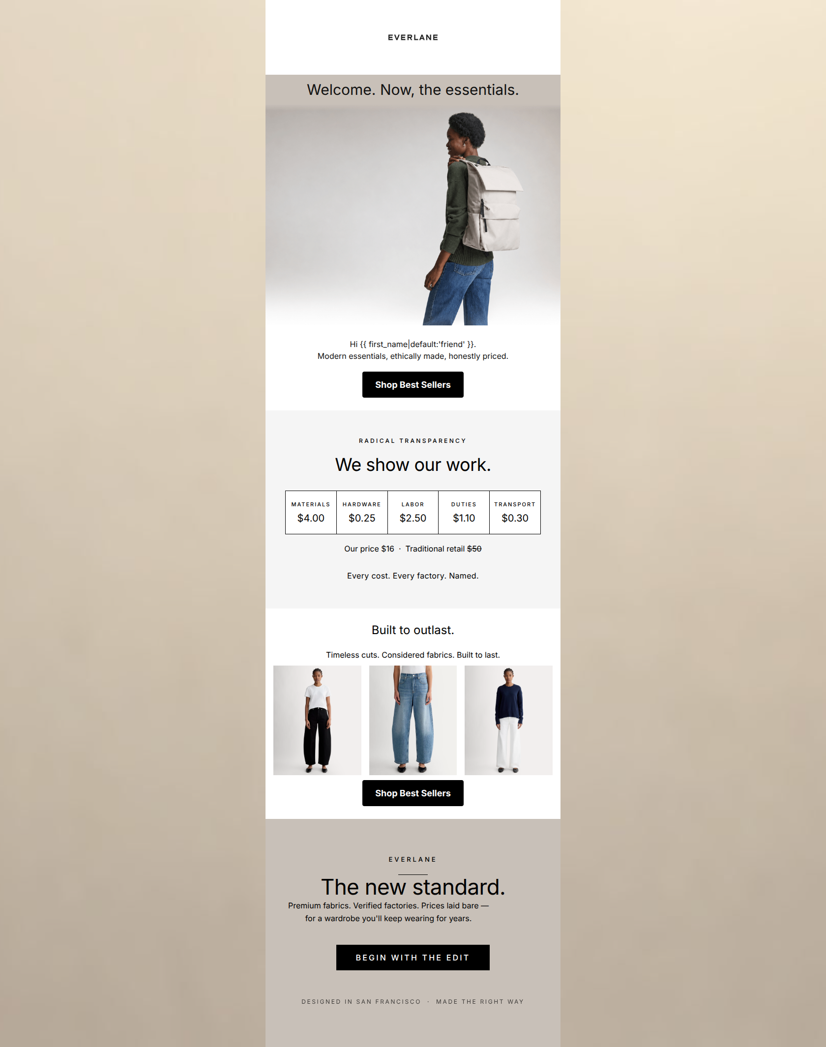 Email design: Welcome to Everlane.