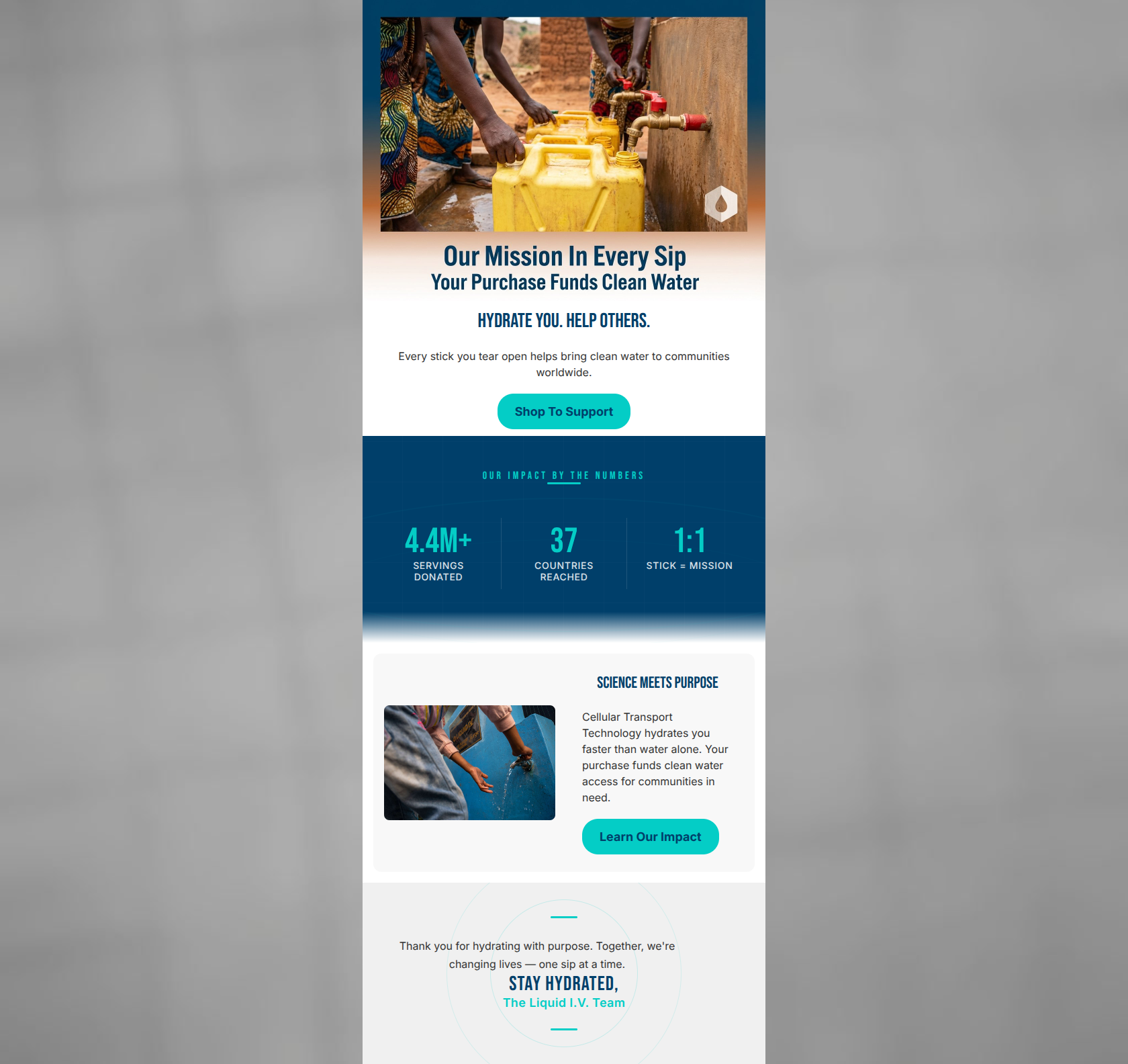 Email design: Hydration that changes lives.