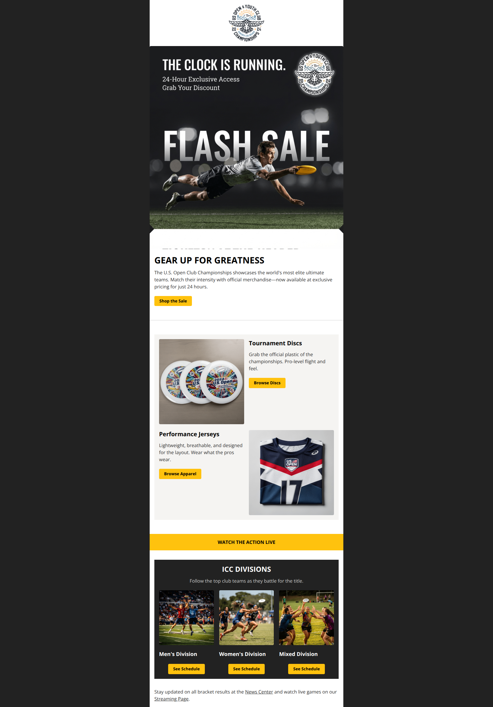 Email design: ⚡ U.S. Open Flash Sale Ends Soon!