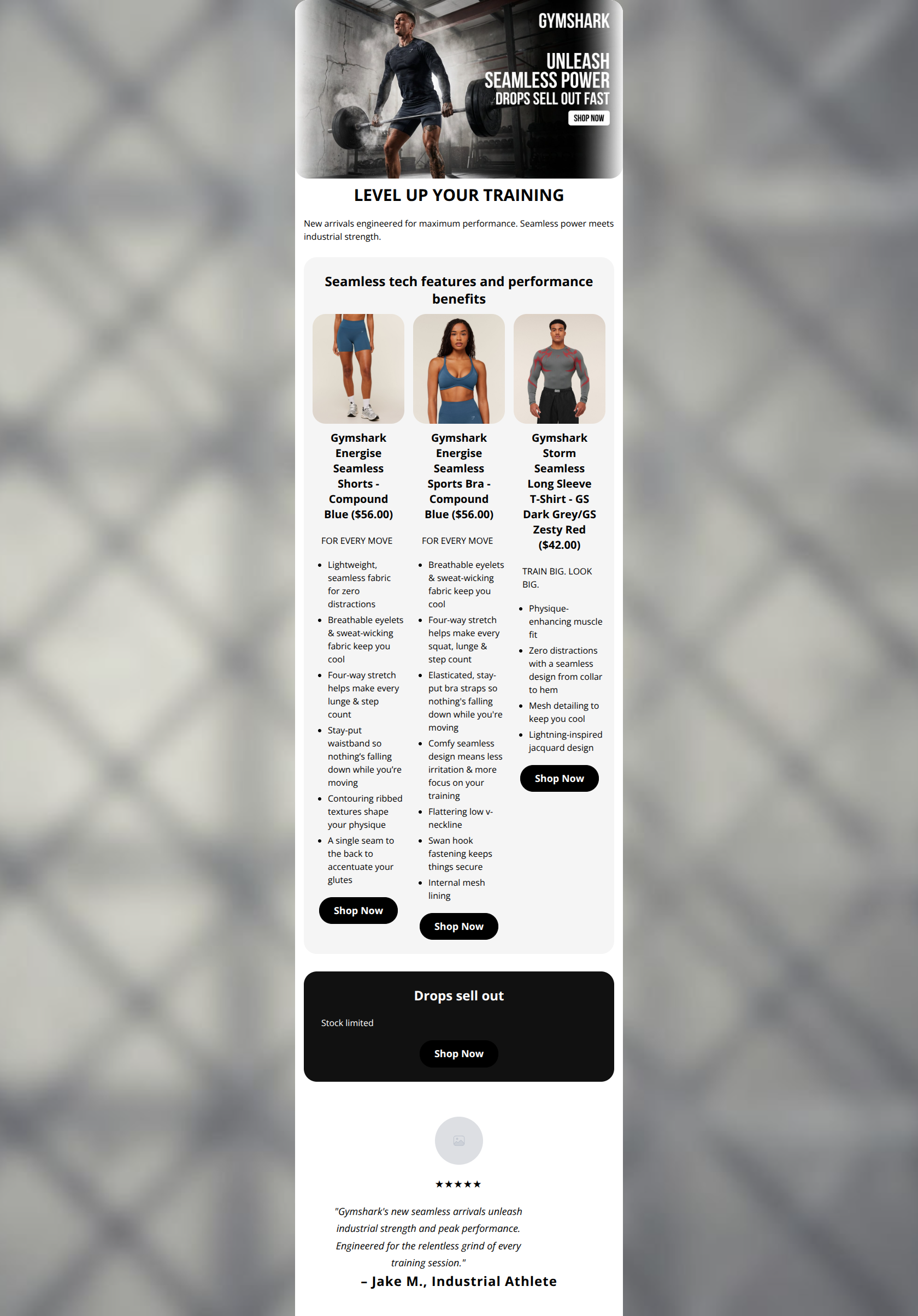 Email design: LEVEL UP: New Arrivals Drop