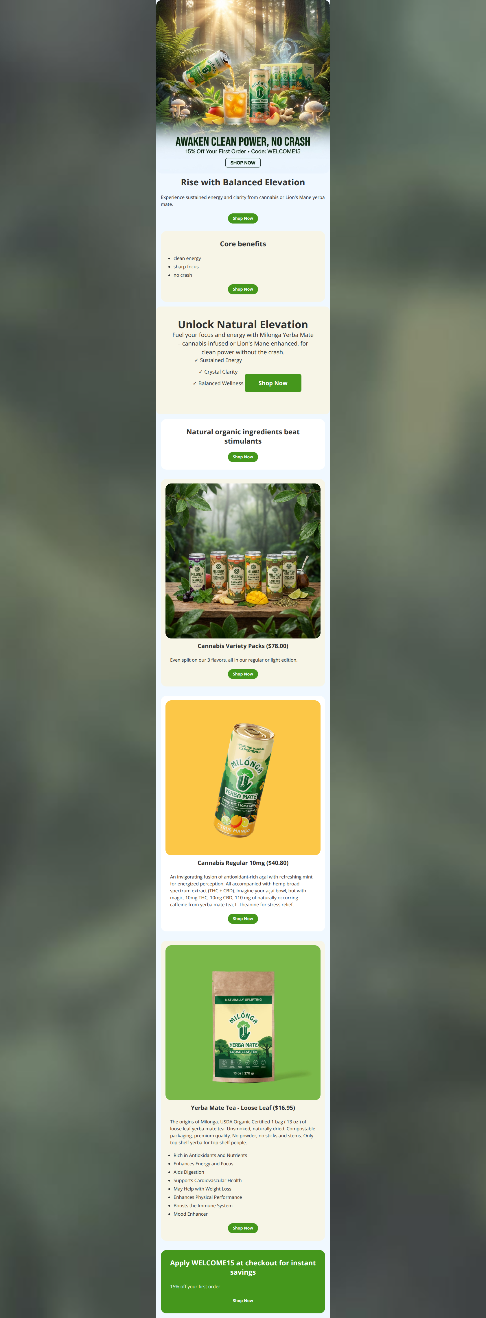 Email design: Welcome: 15% Off Natural Energy!