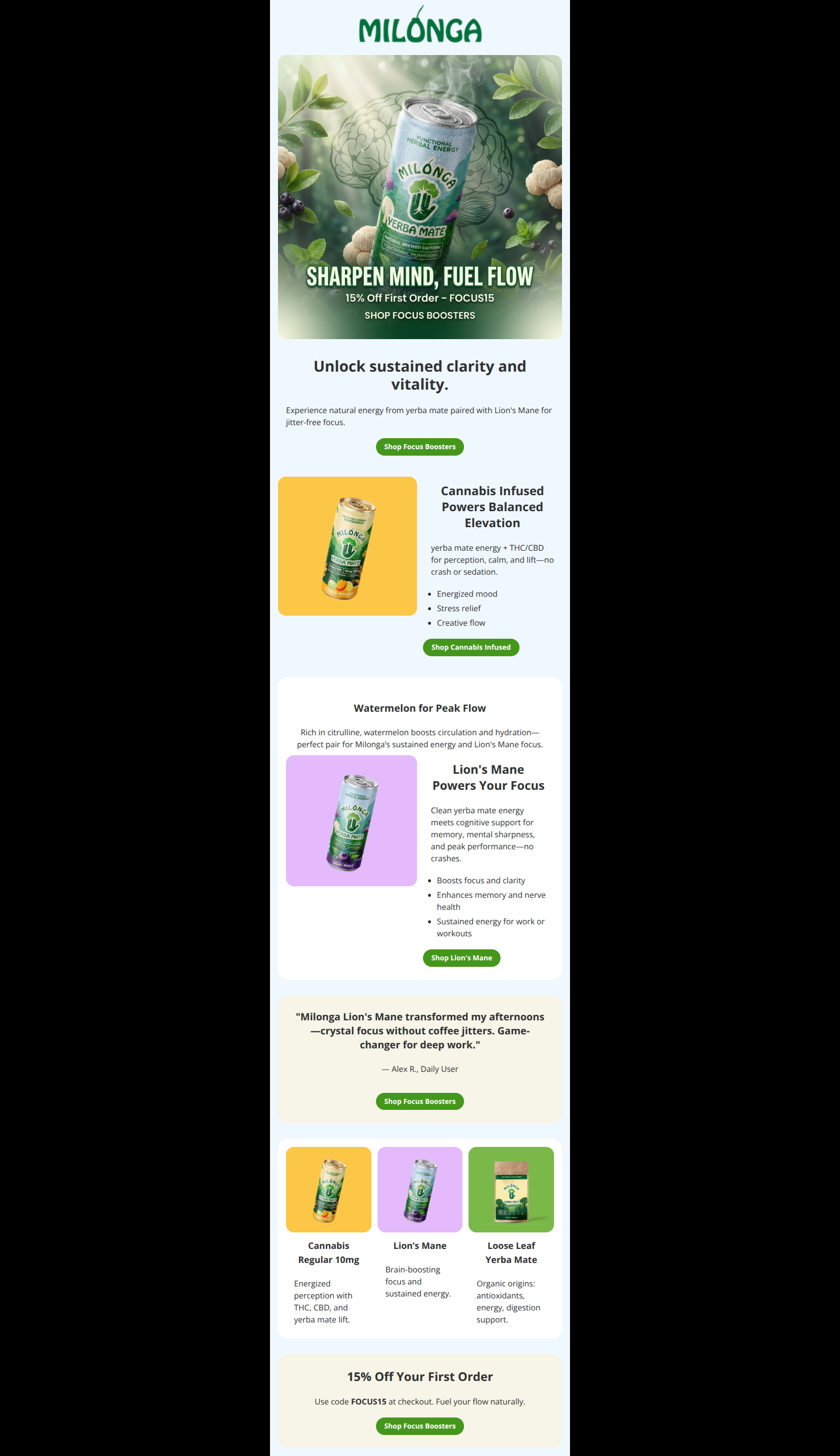 Email design: Focus & Energy: Naturally Boosted with Milonga