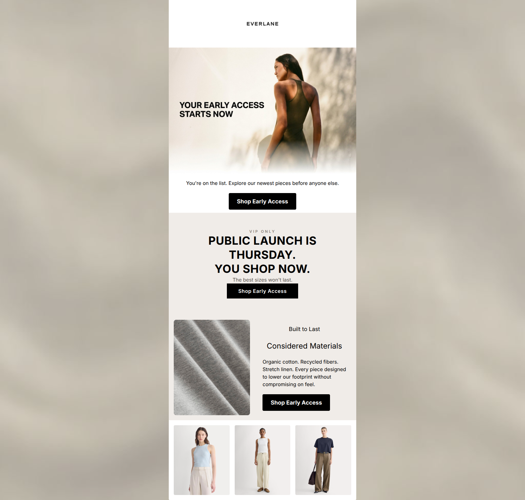 Email design: You're in. New collection, early access.
