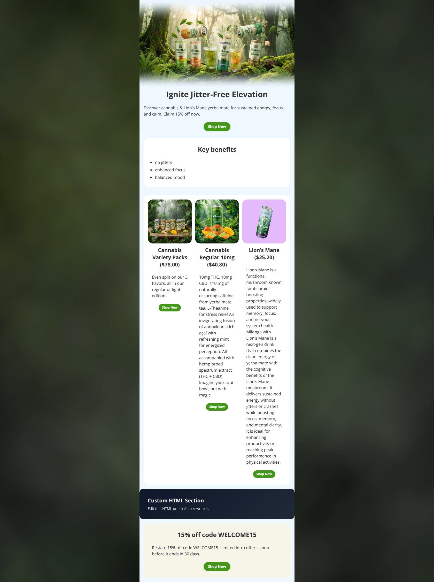 Email design: 15% Off: Fuel Your Flow Naturally