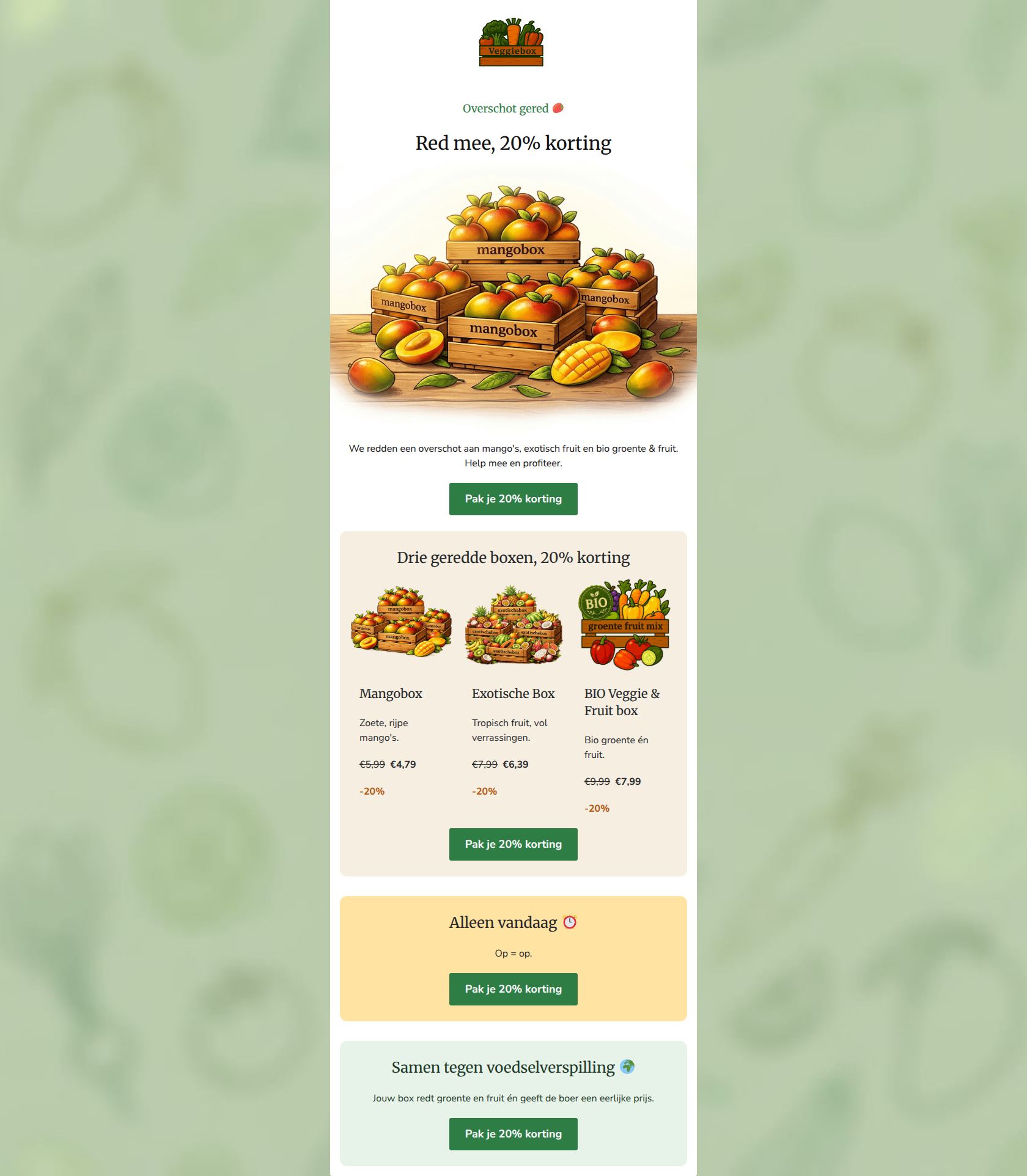 Email design: Help mee: overschot zomerfruit, 20% korting 🥭