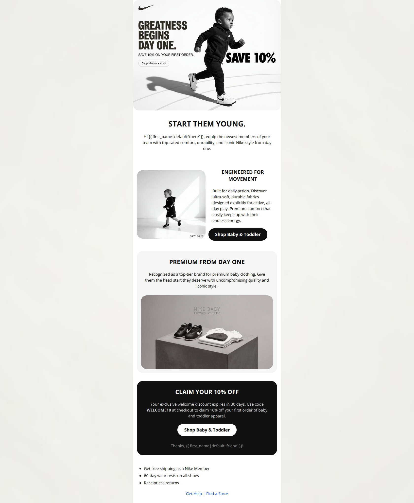 Email design: Top-rated gear for your littlest athletes.