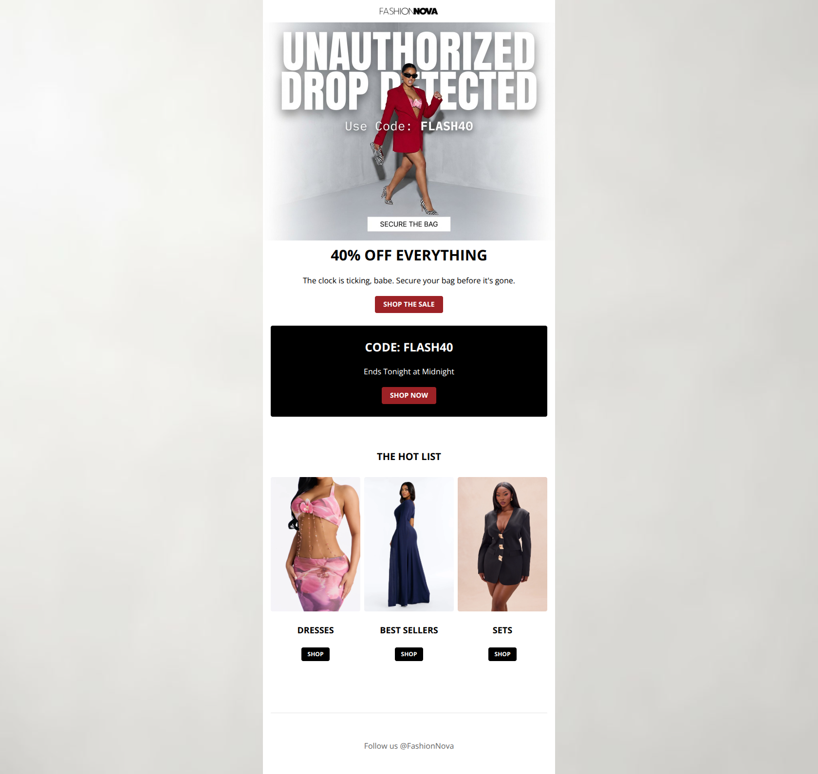 Email design: 🚨 FLASH SALE: 40% OFF EVERYTHING!