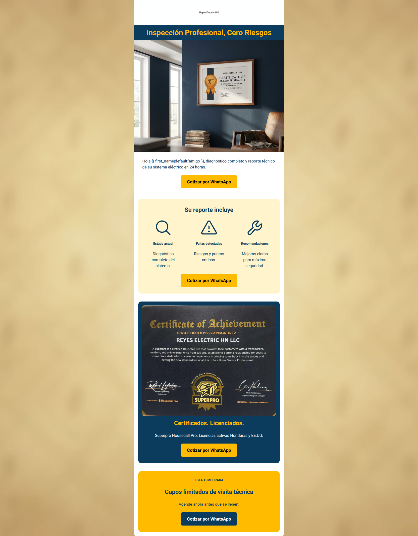 Email design: Inspección eléctrica profesional con reporte detal