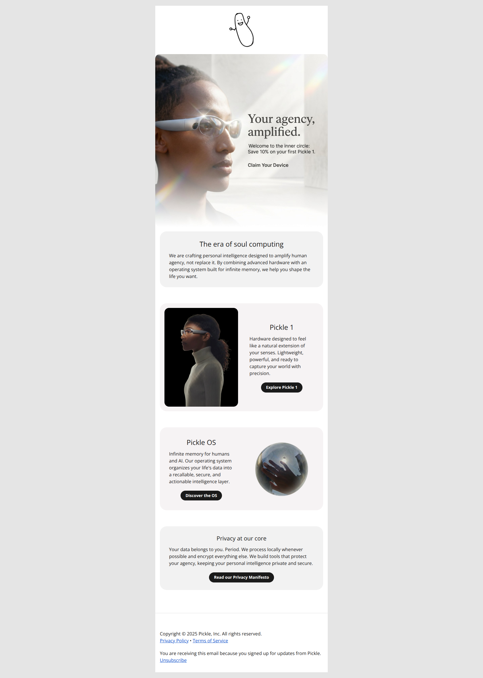 Email design: Welcome to Pickle: Get Your First Discount!